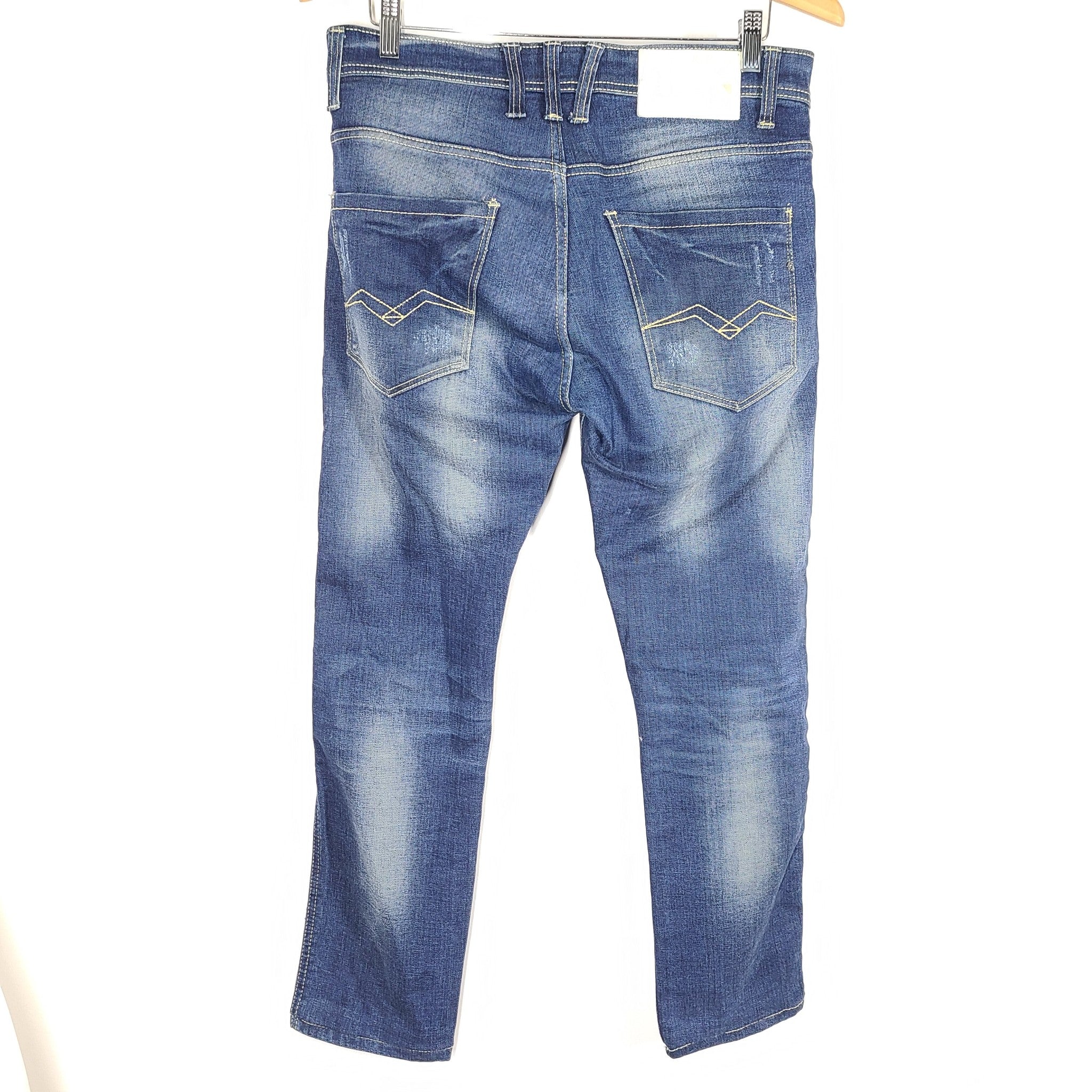 Replay Men's Anbass Slim Fit Distressed Jeans Medium Wash Sz 32