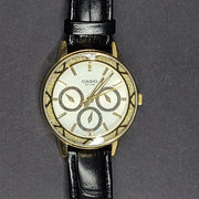 Casio Ladies' Enticer Watch LTP-2087 Gold w/ Black Leather Band