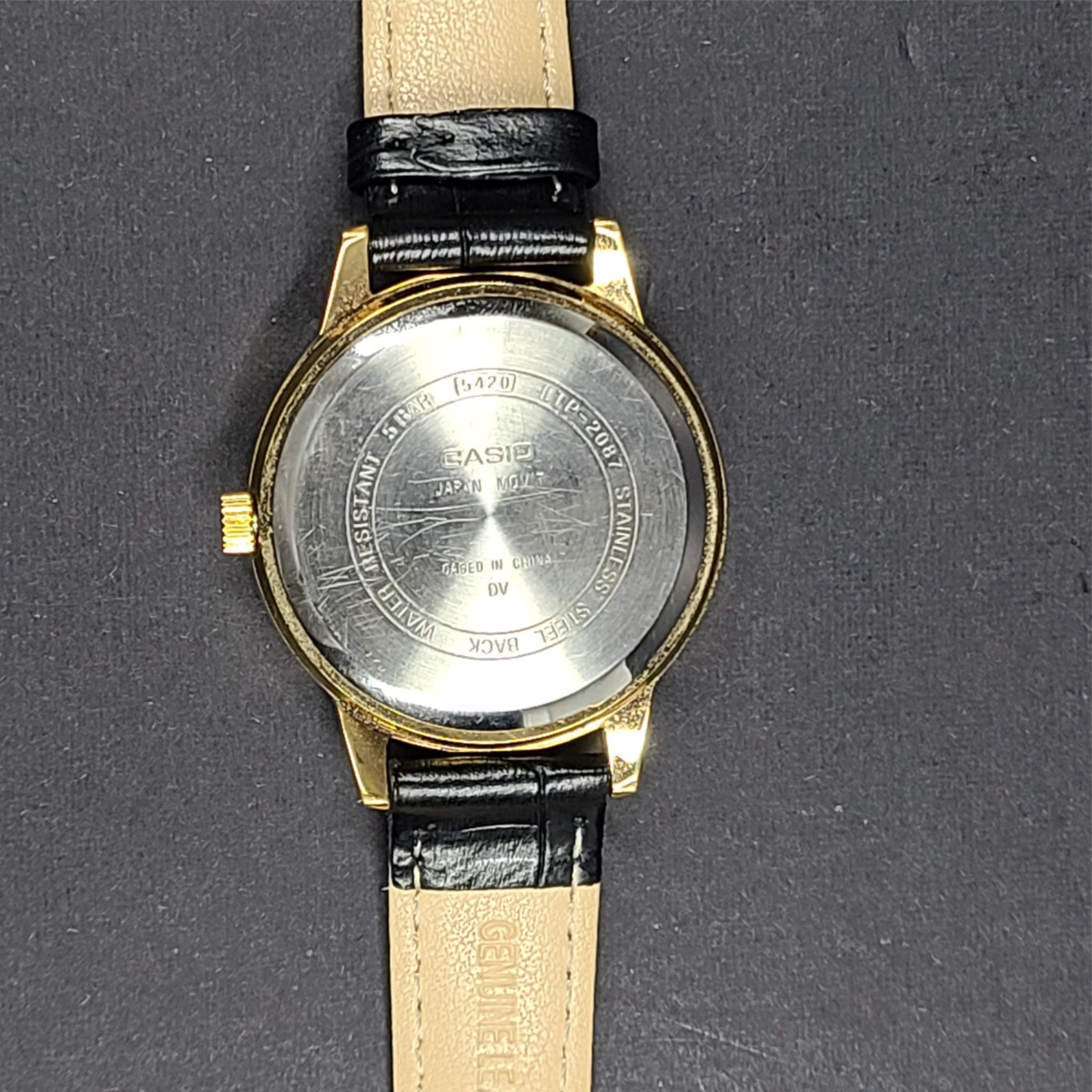 Casio Ladies' Enticer Watch LTP-2087 Gold w/ Black Leather Band