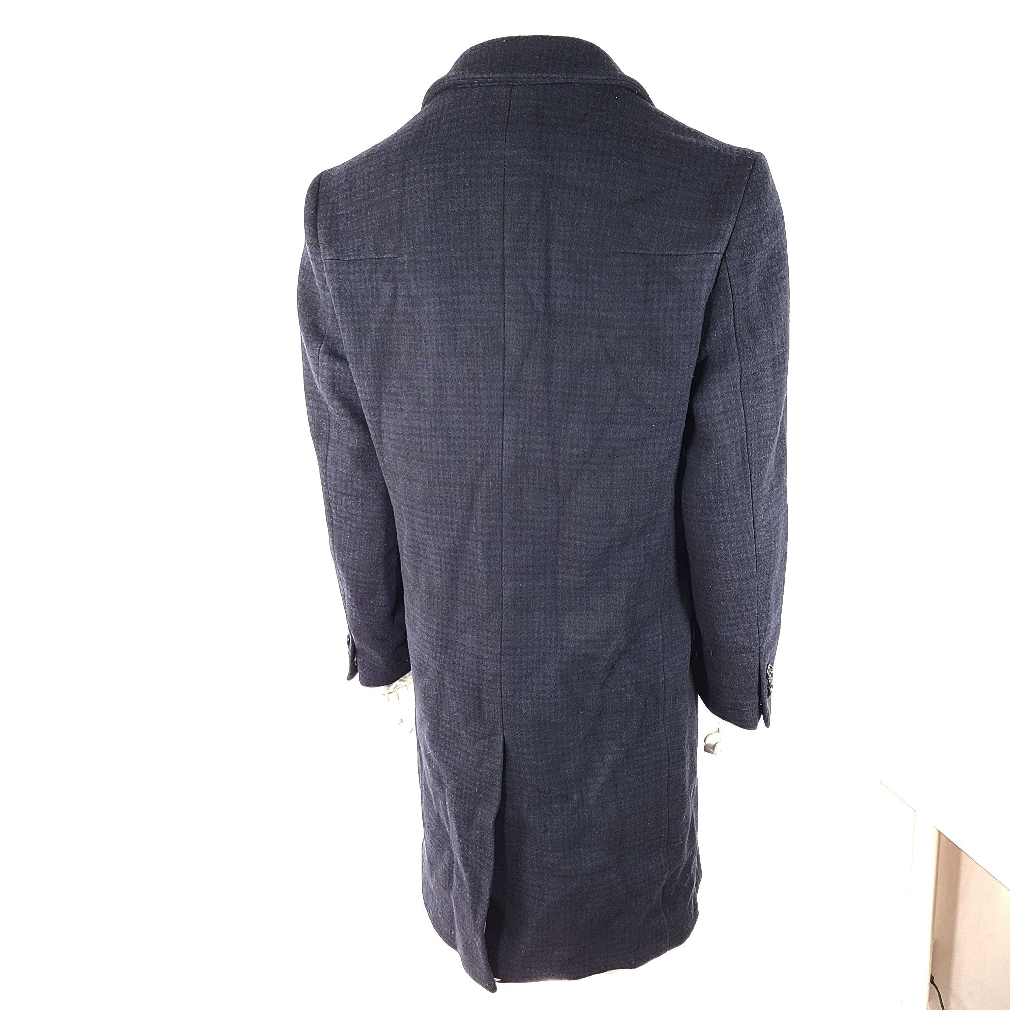 Banana Republic Men's Trento Wool Plaid Topcoat Navy Blue 527208 Sz M