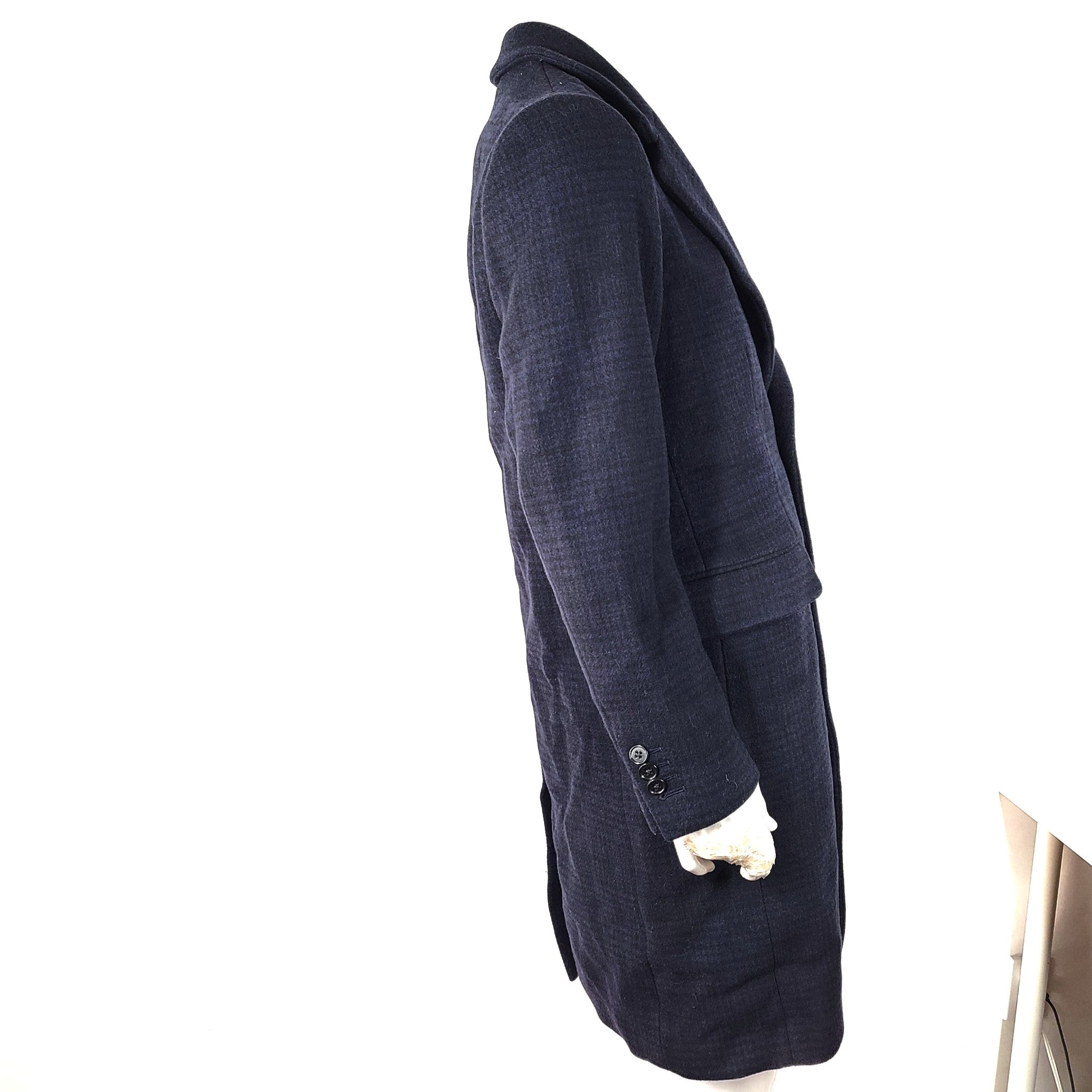 Banana Republic Men's Trento Wool Plaid Topcoat Navy Blue 527208 Sz M