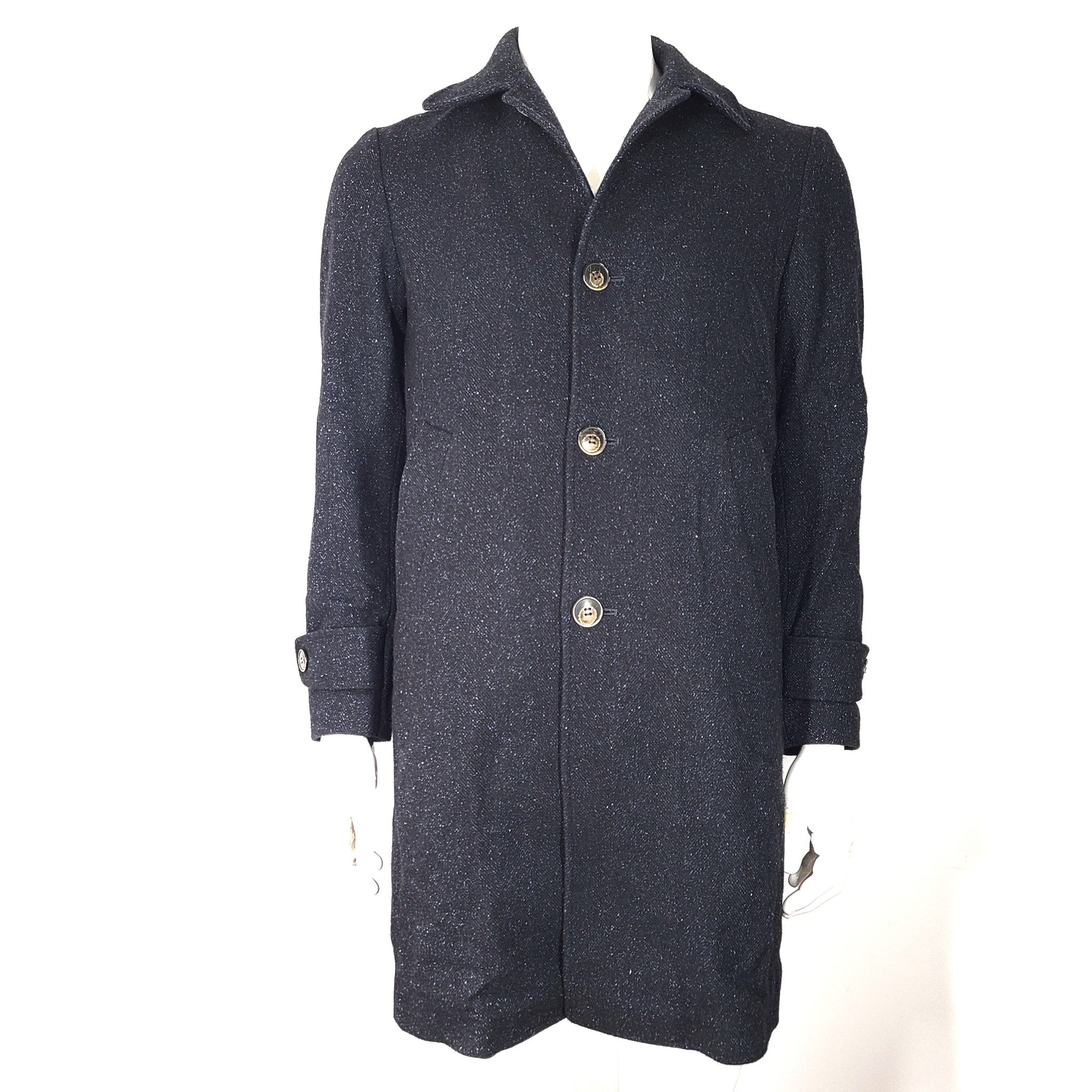 Eleventy Men's Wool Silk and Cashmere Short/Mid Coat Navy Dark Blue Sz M / 38