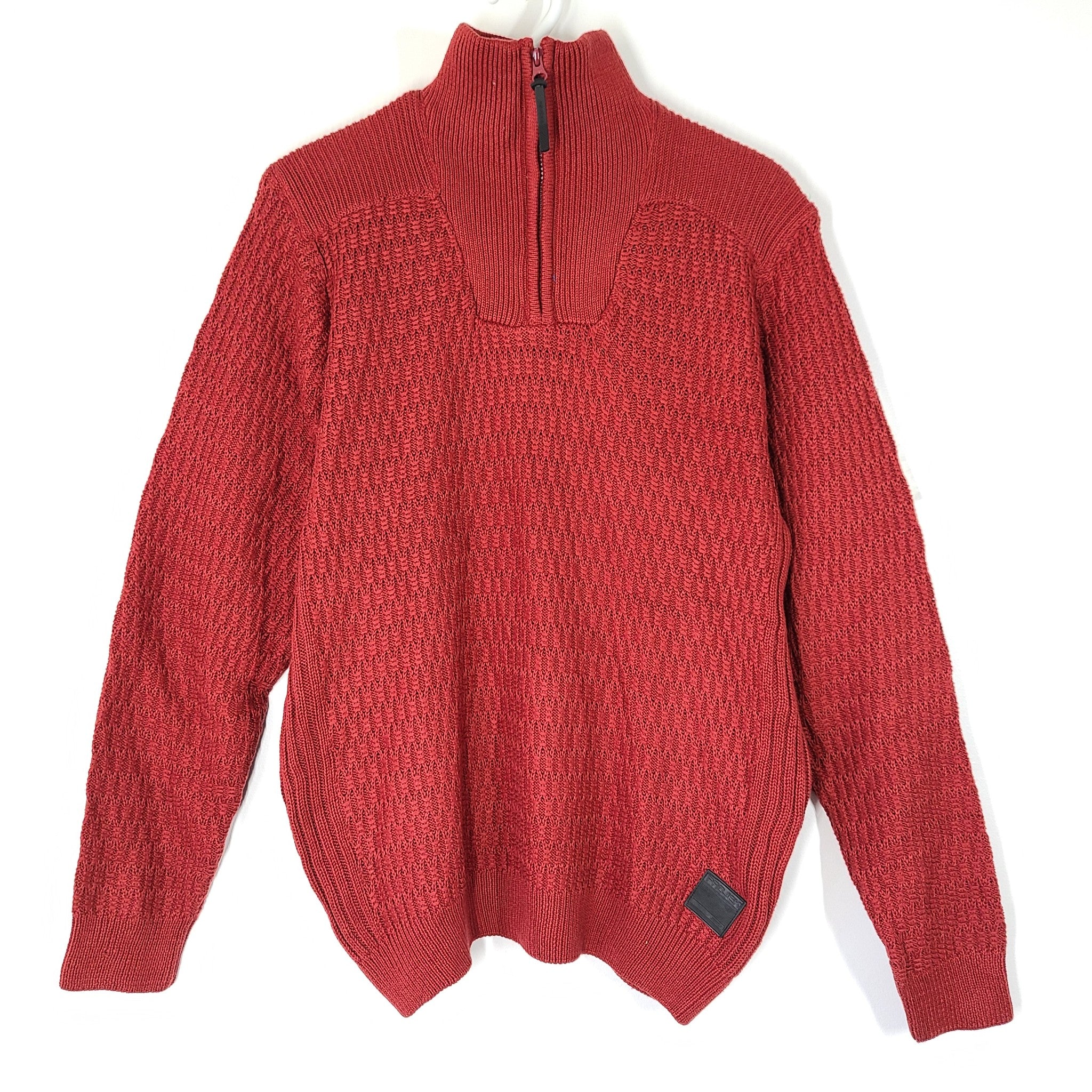 Projek Raw Men's 'Vance' Mock Neck 1/4 Zip Sweater Cable Knit Red Sz L