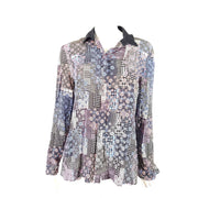 Versace Multicolor Blouse Abstract Printed Silk Long Sleeve Shirt Sz 10