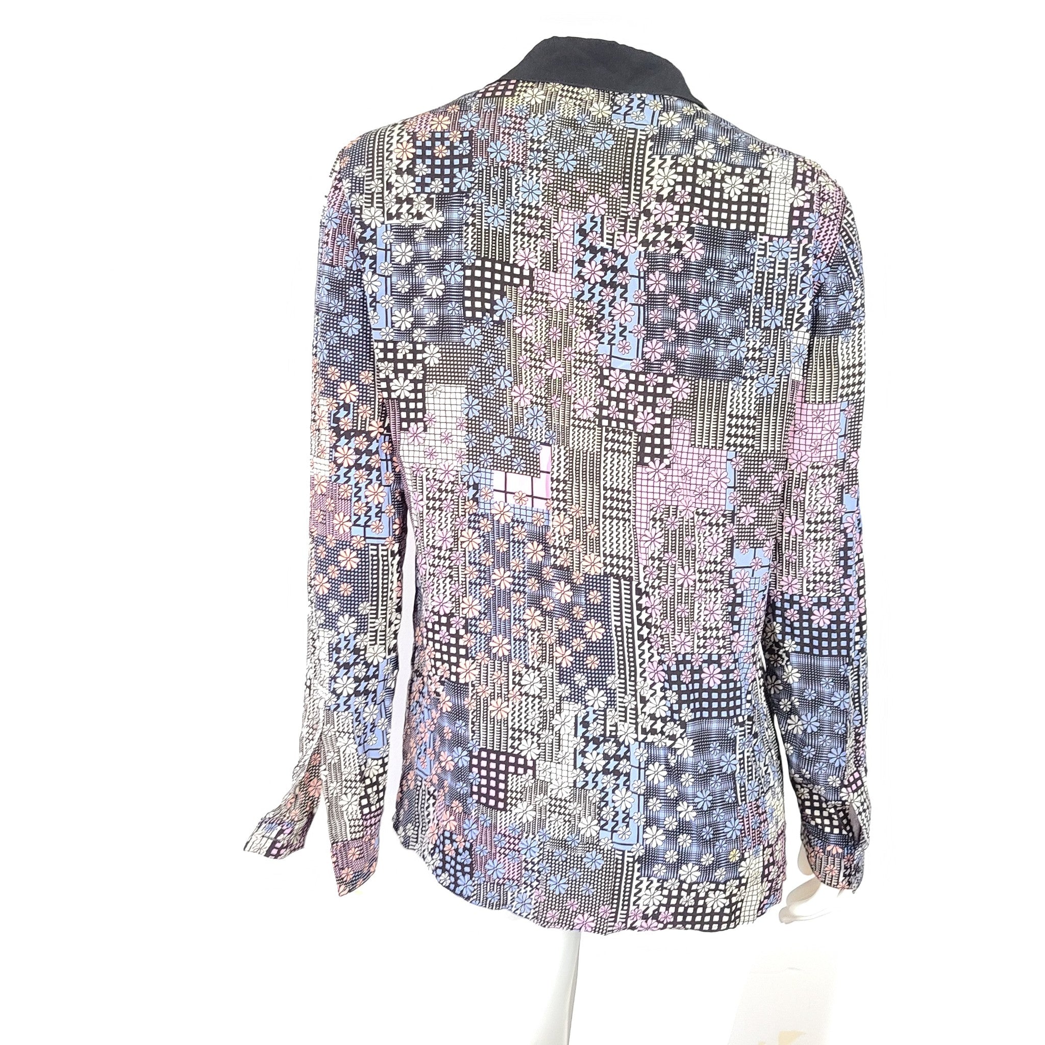 Versace Multicolor Blouse Abstract Printed Silk Long Sleeve Shirt Sz 10
