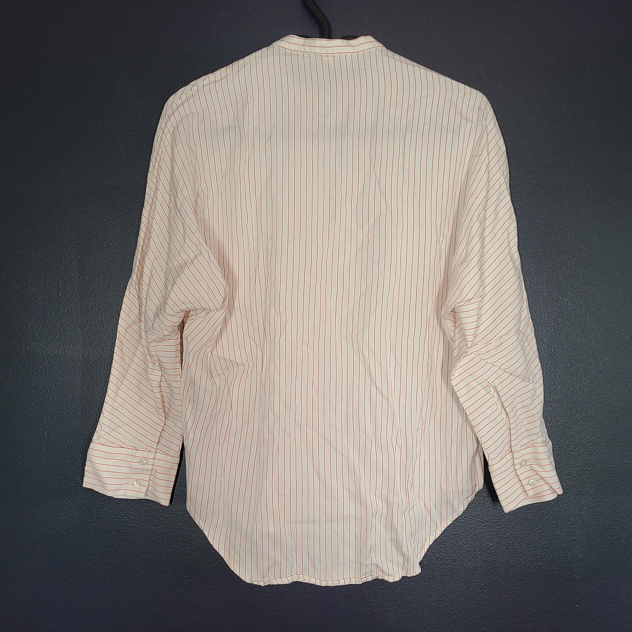Maje Women's Coquette Shirt Buttoned White w/ Red Stripes Mandarin Collar Sz 2