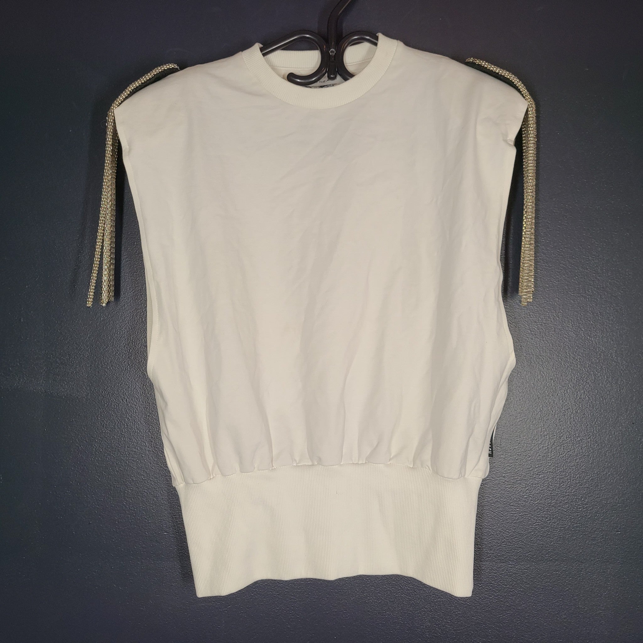 Silvian Heach Women's Sleeveless Shirt Metal Shoulder Epaulettes Detail White XS