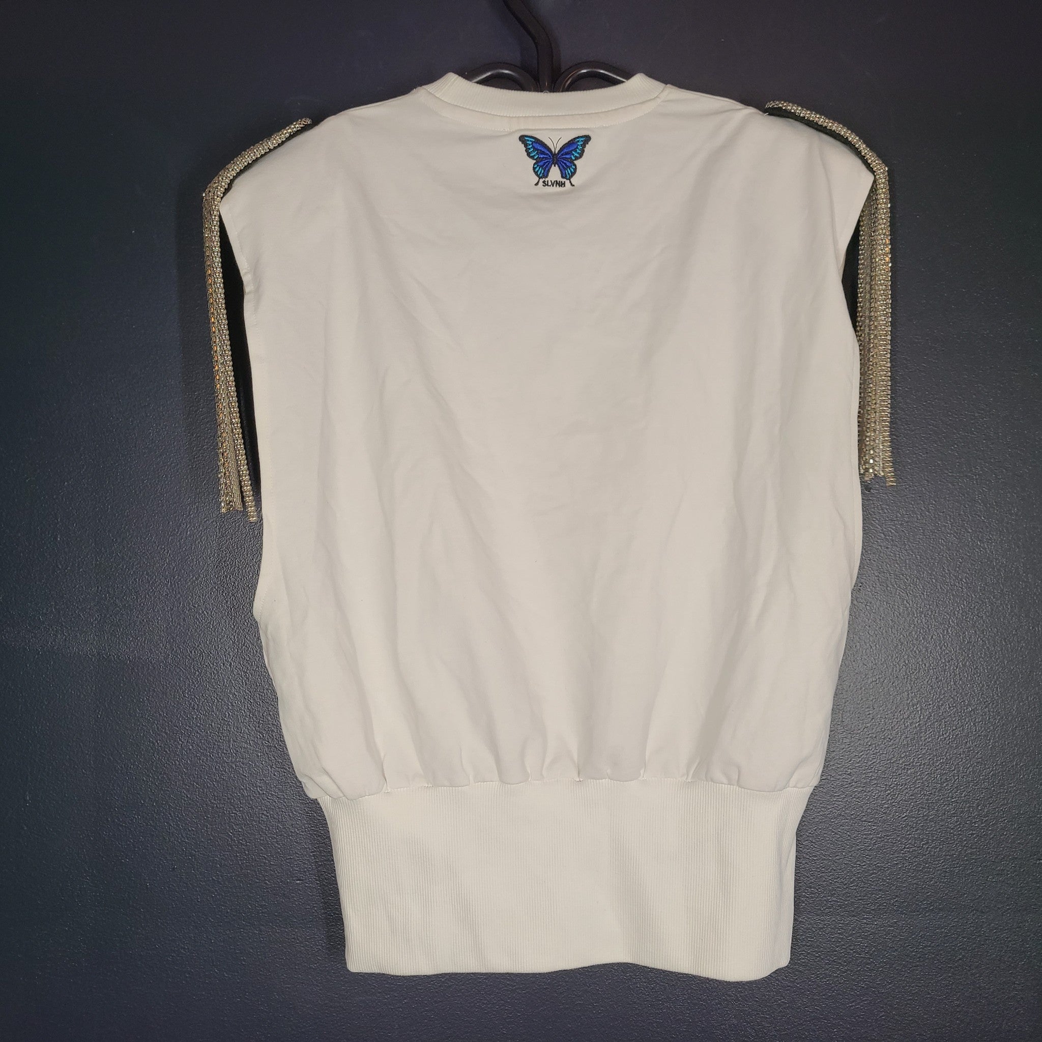 Silvian Heach Women's Sleeveless Shirt Metal Shoulder Epaulettes Detail White XS