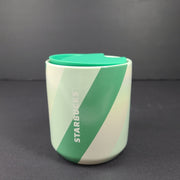 Starbucks Coffee Mug Ceramic Cup w/Lid Iridescent Mint Green Candy Cane 8 oz.