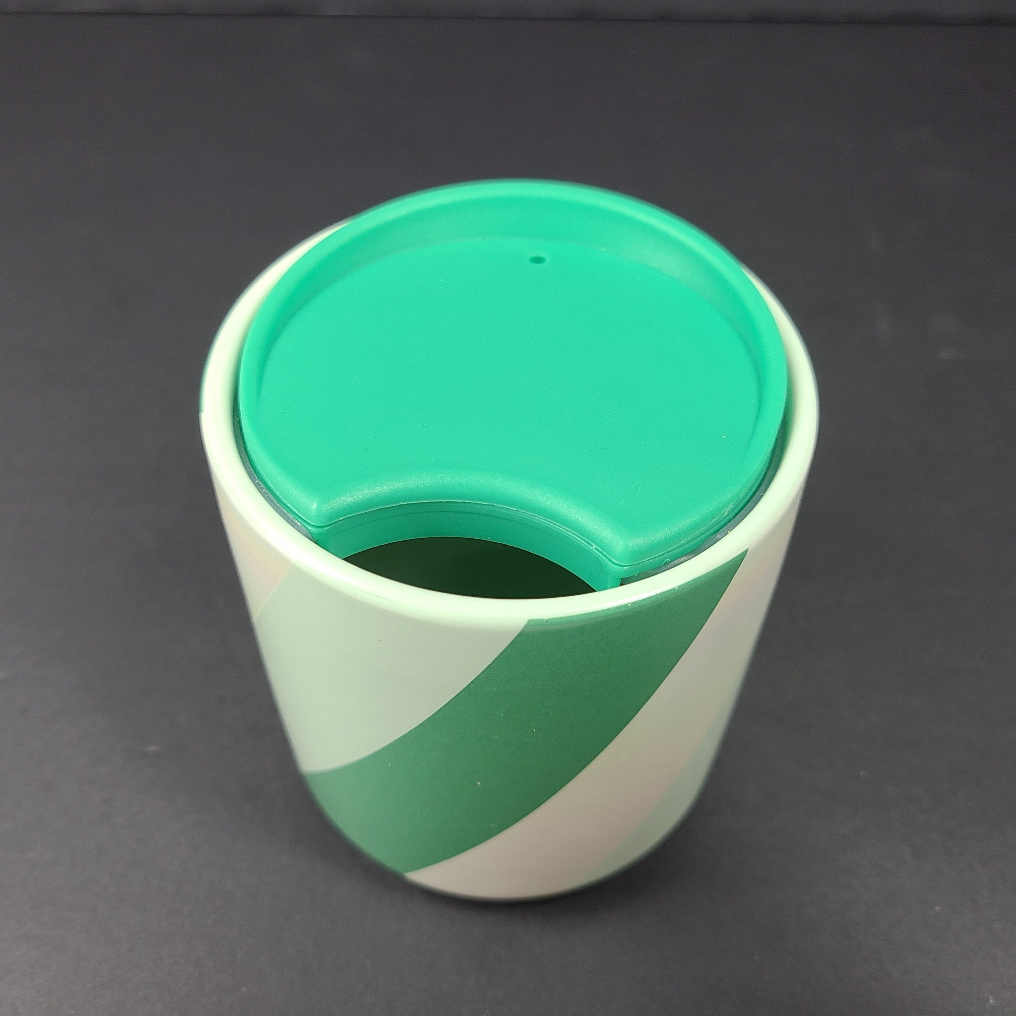 Starbucks Coffee Mug Ceramic Cup w/Lid Iridescent Mint Green Candy Cane 8 oz.