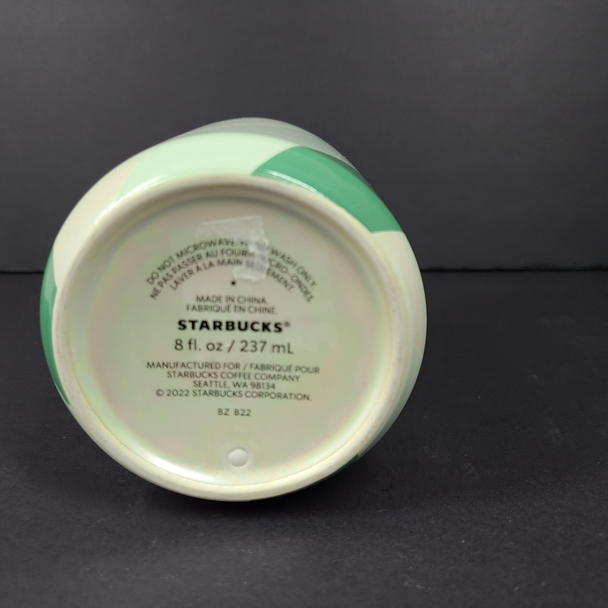 Starbucks Coffee Mug Ceramic Cup w/Lid Iridescent Mint Green Candy Cane 8 oz.