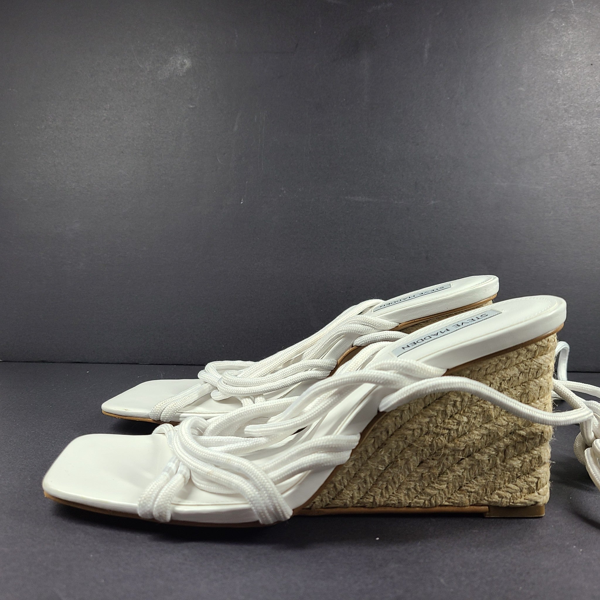 Steve Madden Women's Idolized Wedge Heel Strappy Lace Up Sandals White Sz 10