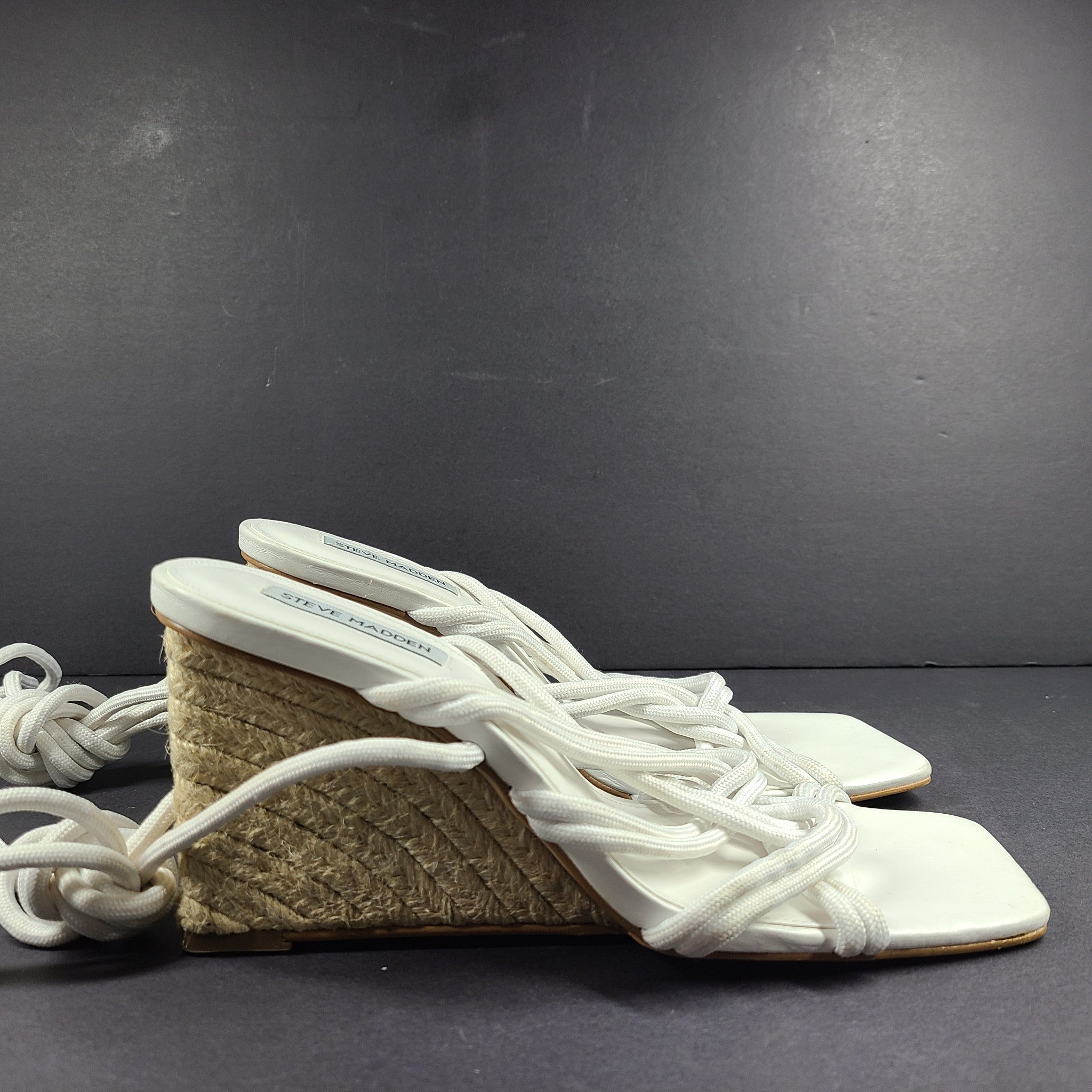 Steve Madden Women's Idolized Wedge Heel Strappy Lace Up Sandals White Sz 10