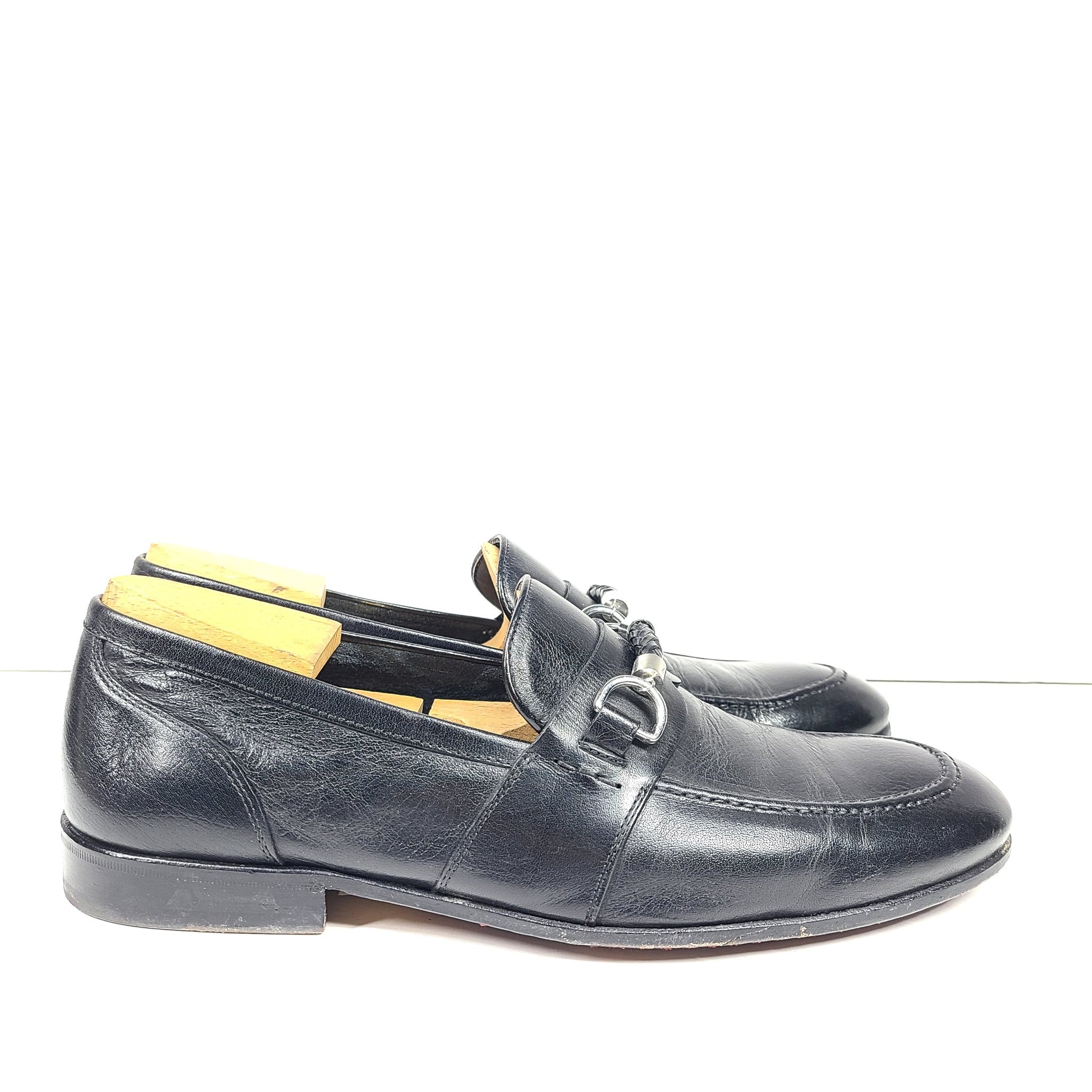 Calzature Aquila Men's Bit Leather Loafers Black Sz 9 Made in Italy