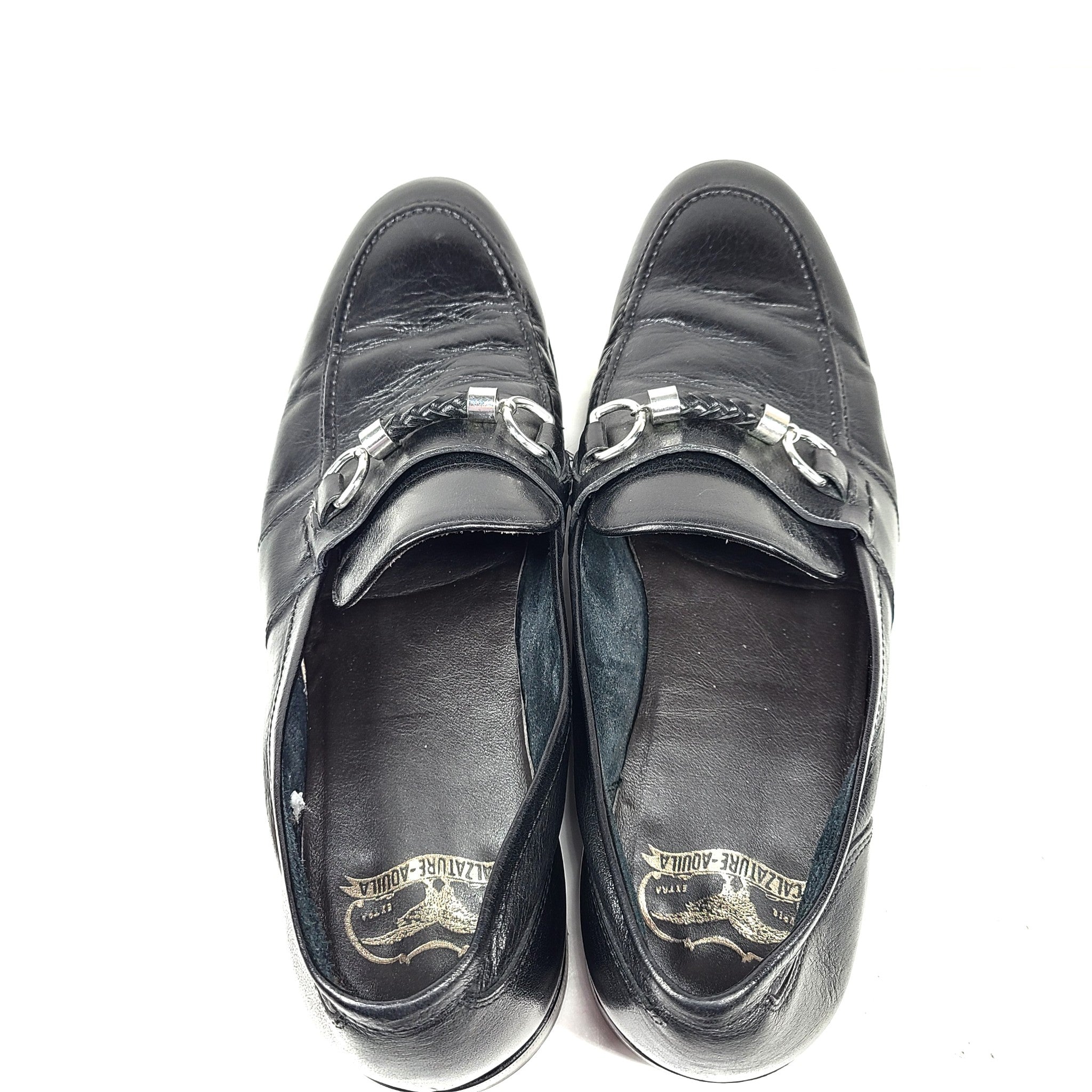 Calzature Aquila Men's Bit Leather Loafers Black Sz 9 Made in Italy