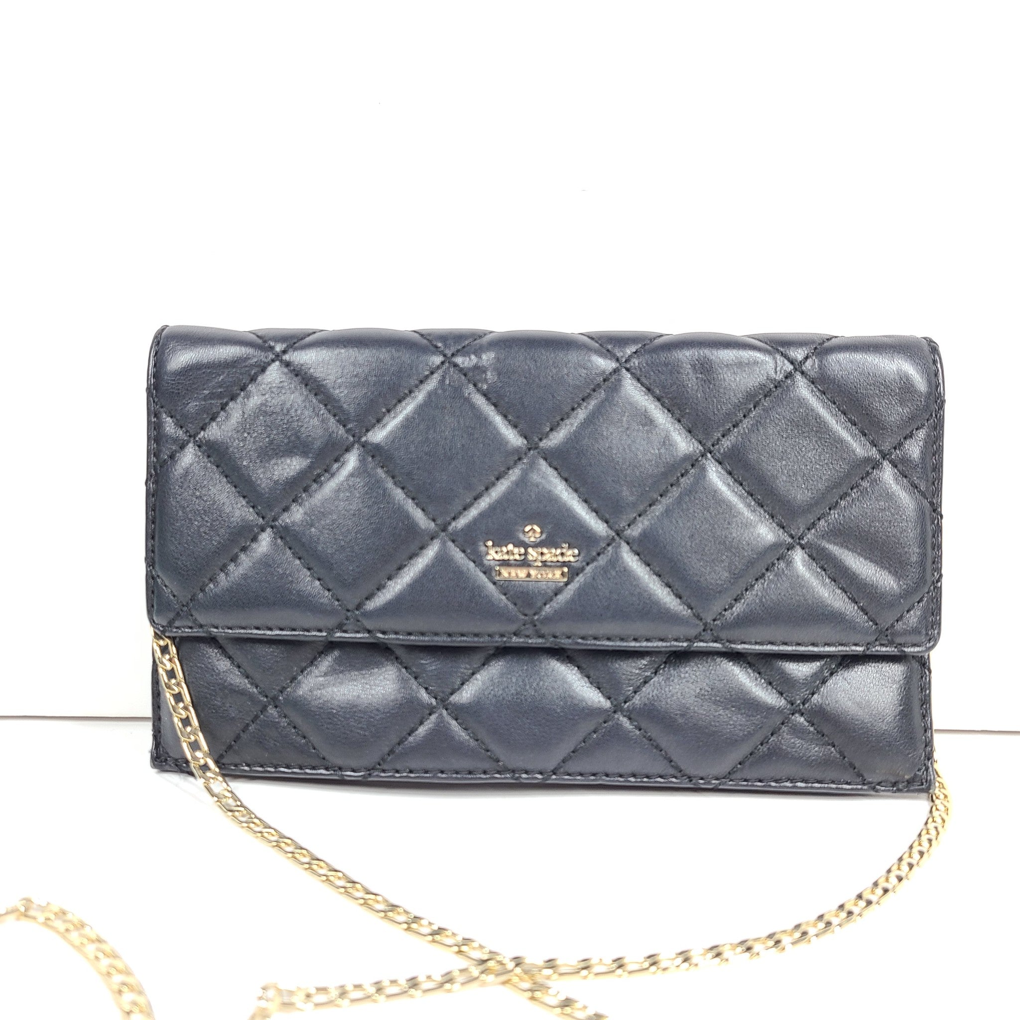 Kate Spade Emerson Place Brennan Black Quilted Leather Crossbody Clutch
