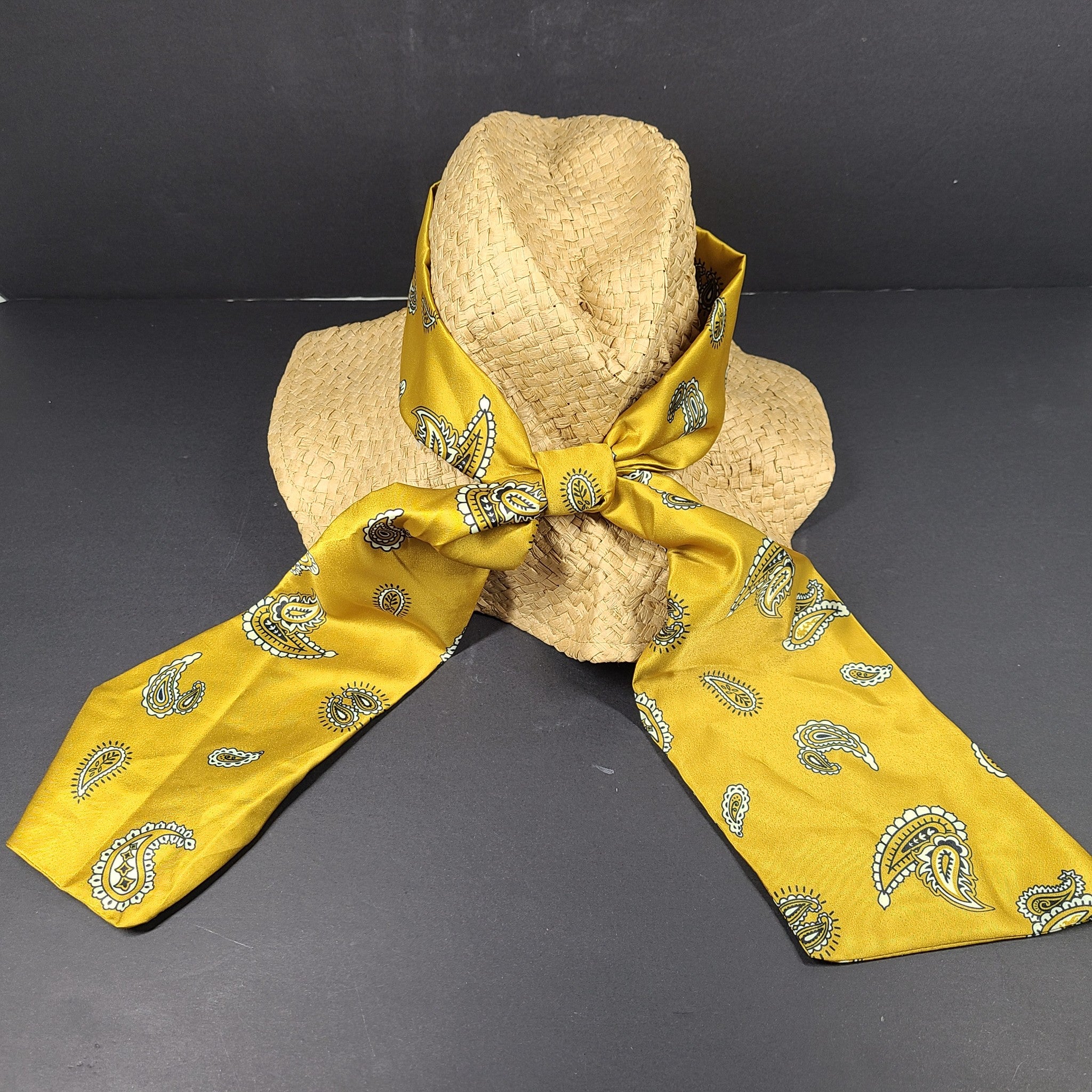 Steve Madden Straw Sun Hat & Pareo Set Mustard Yellow Paisley