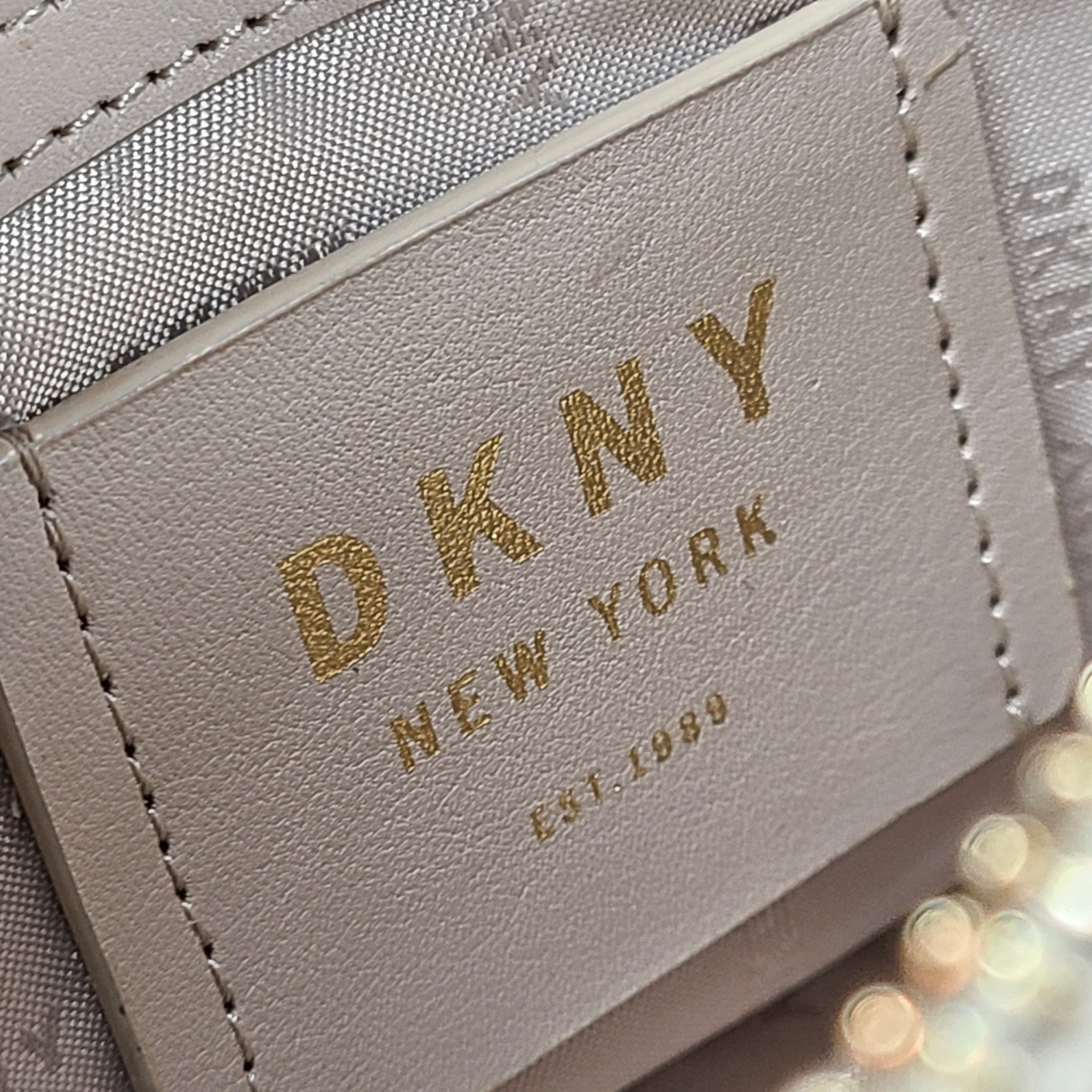 DKNY Elissa Small Leather/PVC Crossbody Satchel Handbag Monogram Logo Brown