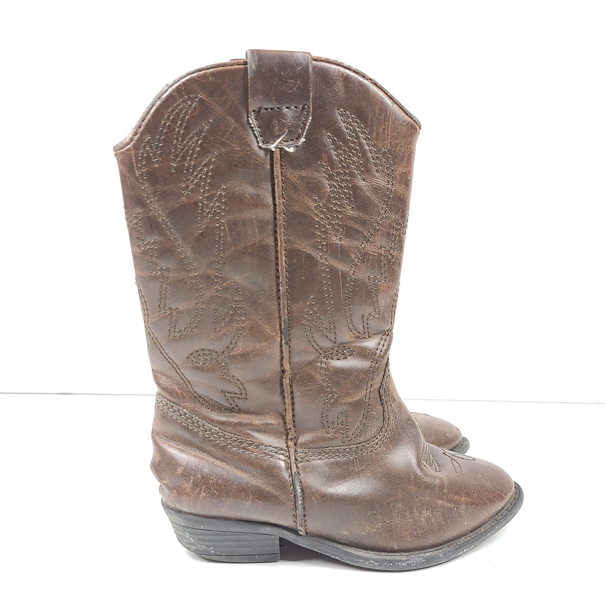 Nordstrom Kid's Western Cowboy Boots Farm Ranch Faux Leather Brown Sz 9