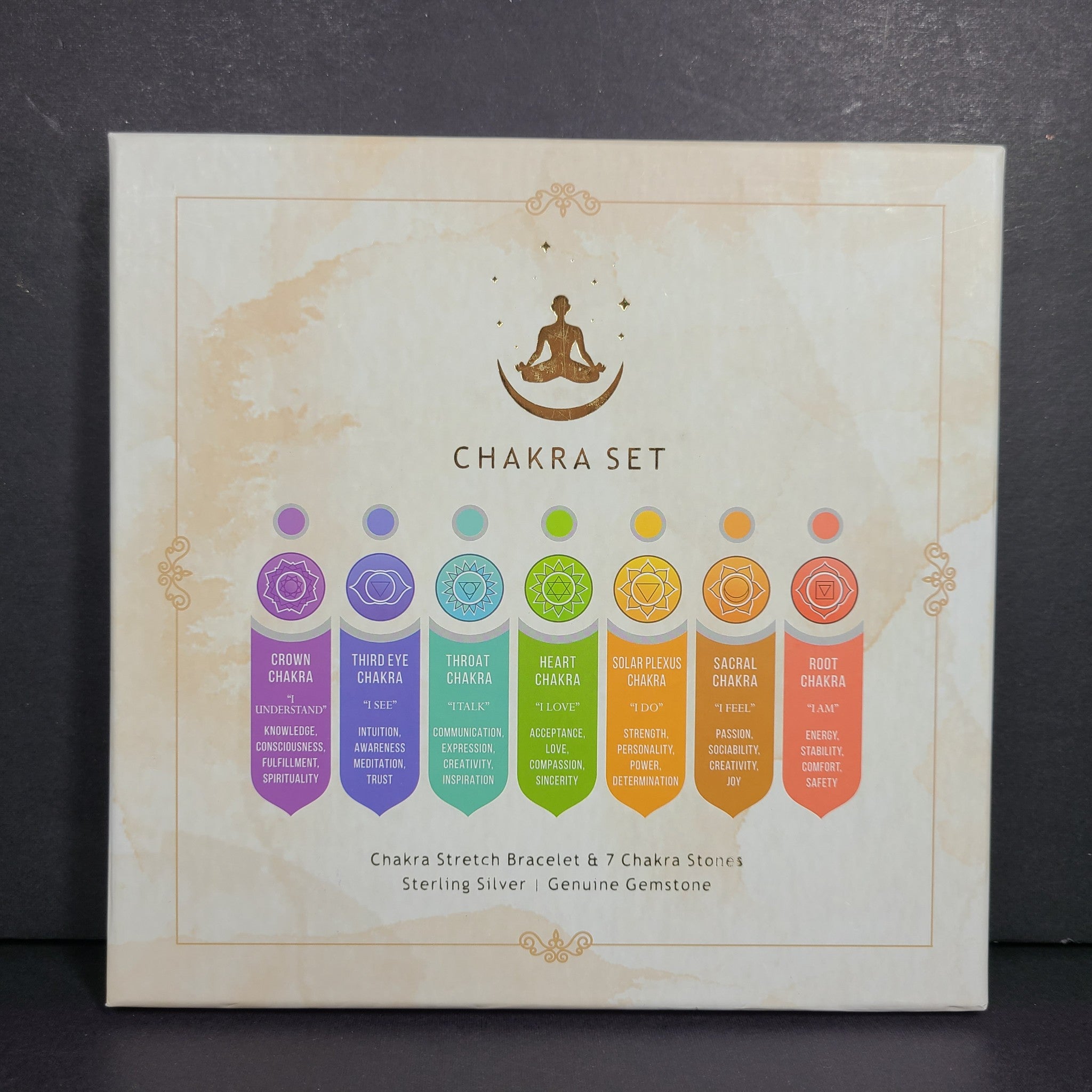 Chakra Stretch Bracelet & 7 Spiritual Energy Crystals Gift Box Set Silver