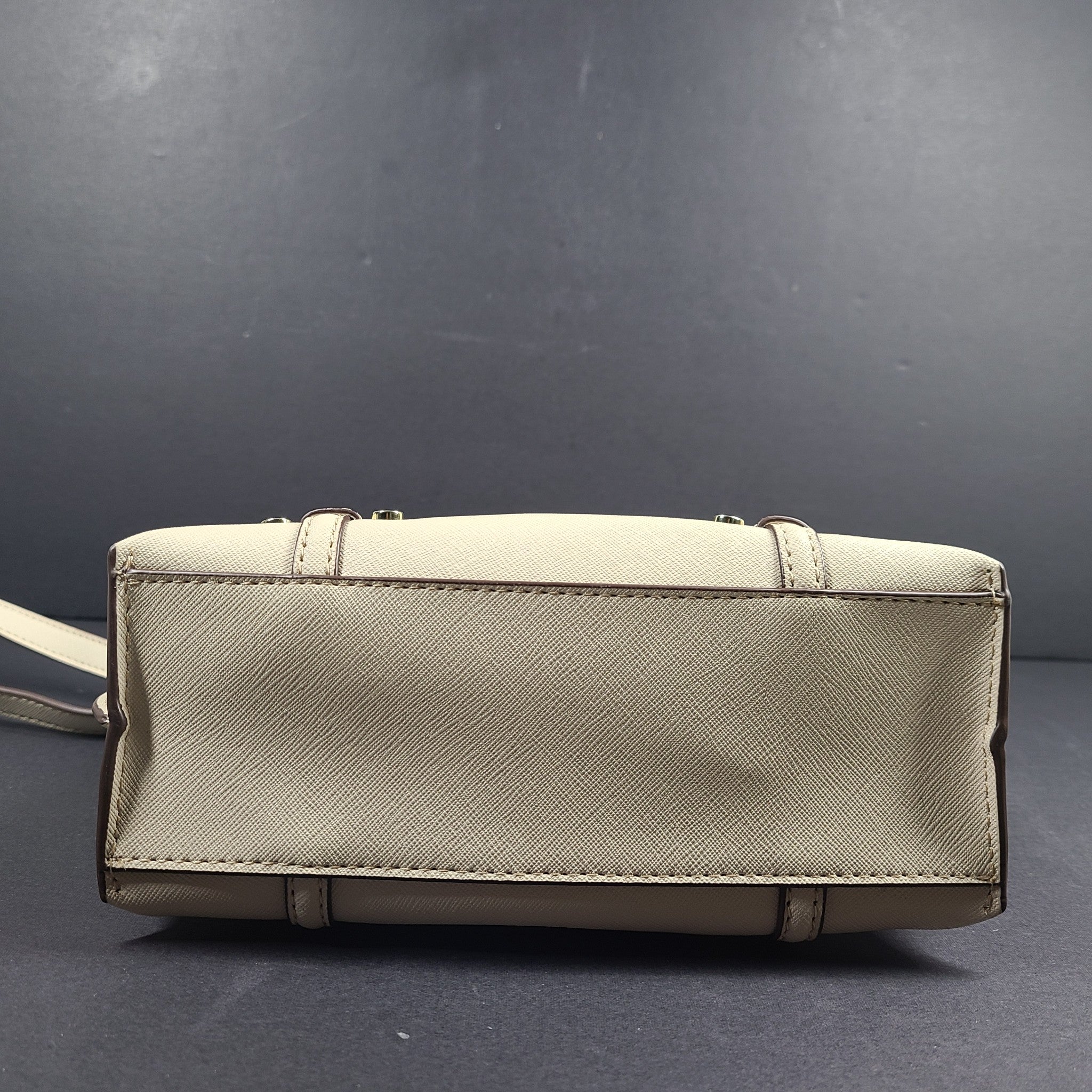 DKNY Women's Bo Mini Crossbody Bag Coated Saffiano Leather Beige Gold $180