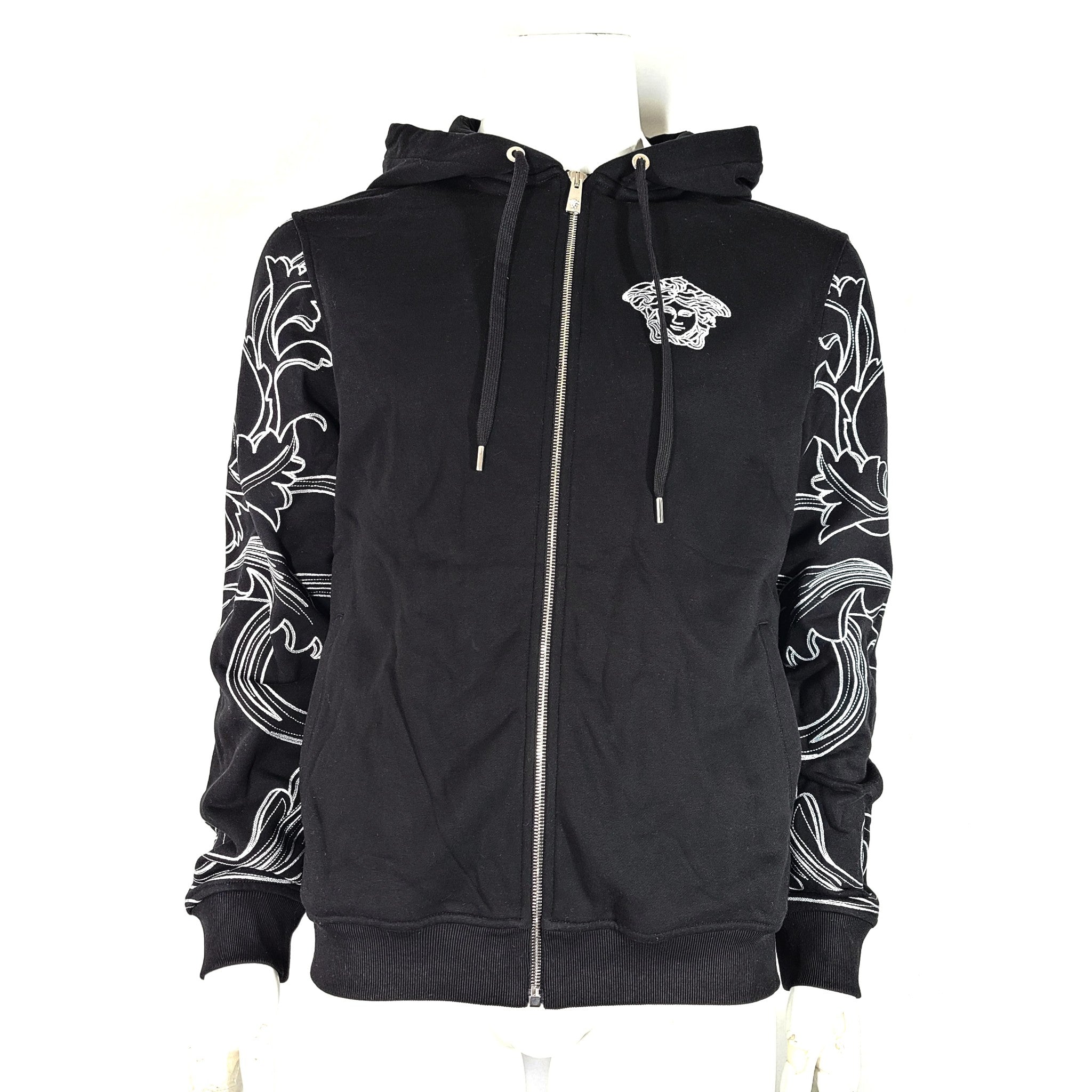 Versace Men's Barocco Medusa Logo Zip-Up Hoodie Sweater Black 1006485