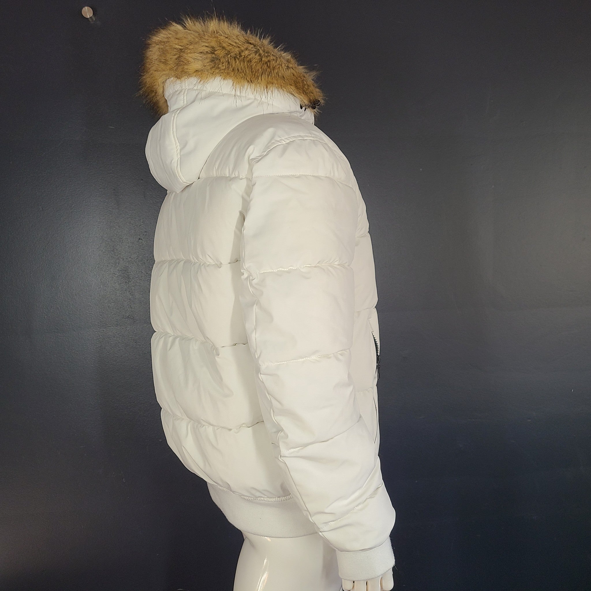 Nautica Women's Faux Fur Trim Hooded Warm Puffer Jacket Coat White Sz M