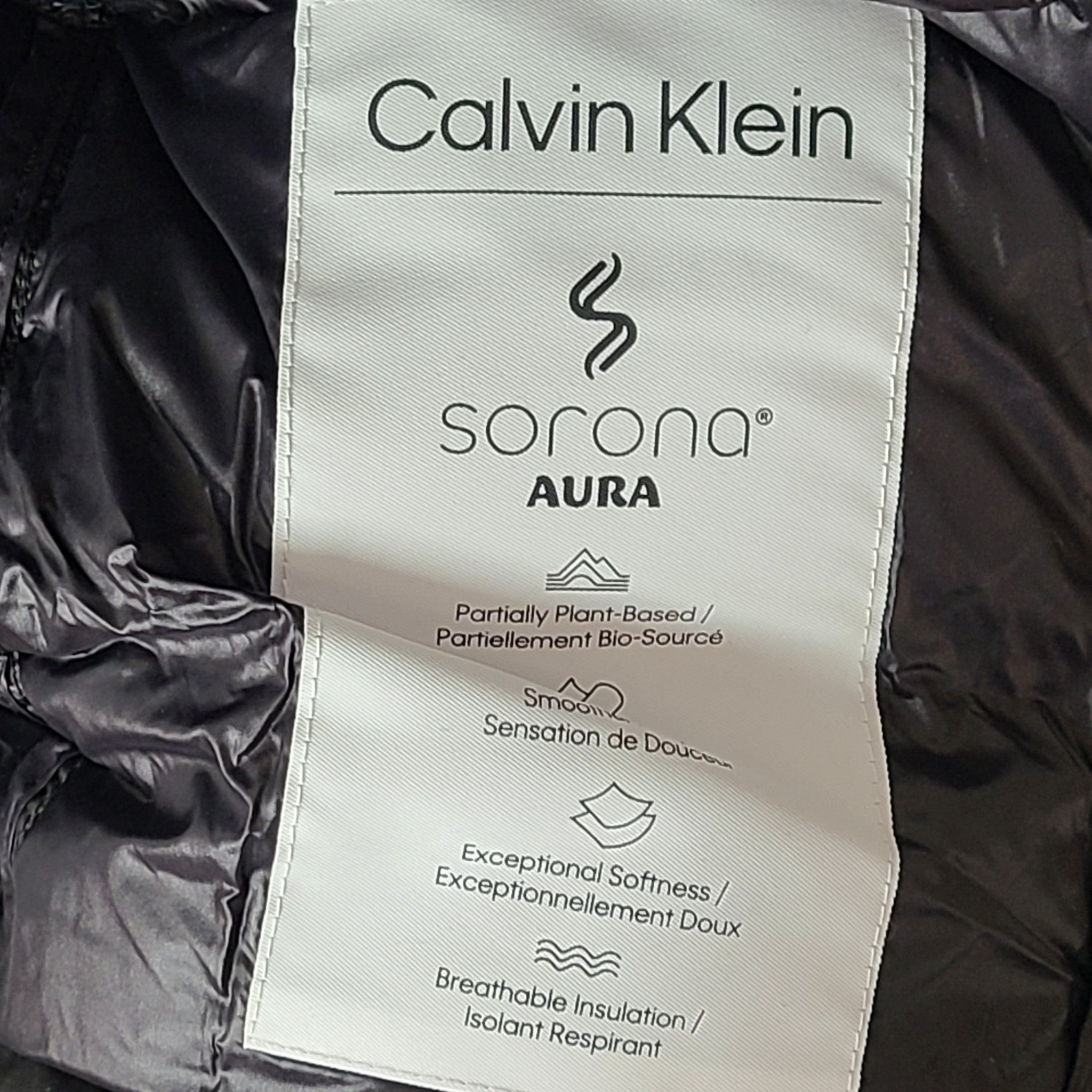 Calvin Klein Women's Long Puffer Coat Parka Quilted Faux Fur Trim Hood Black