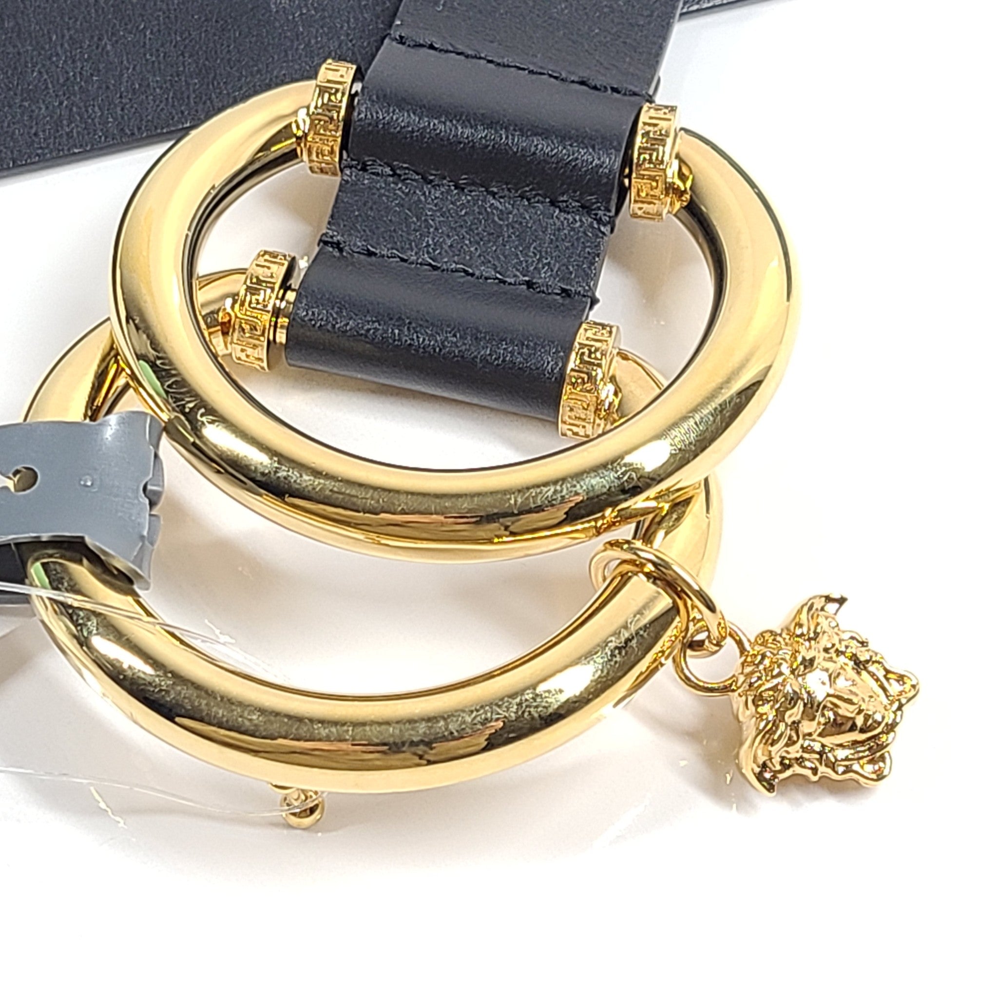 Versace Women's Chain Link Medusa Leather Belt Black Gold DCDI028.DV4TN