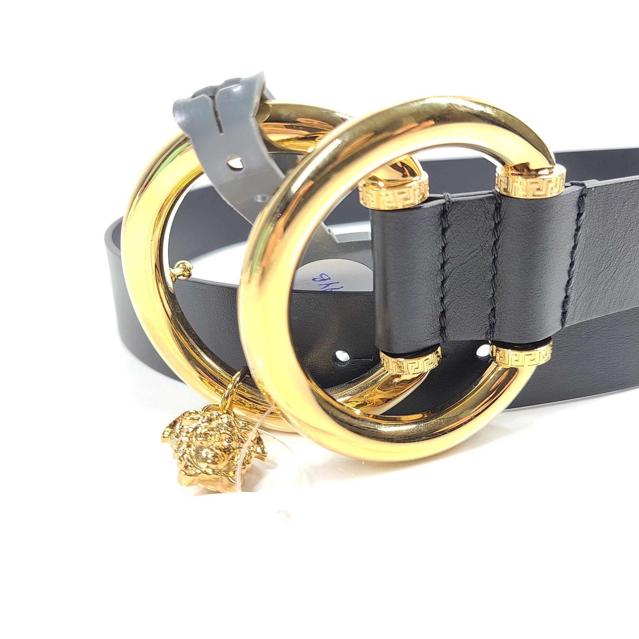 Versace Women's Chain Link Medusa Leather Belt Black Gold DCDI028.DV4TN