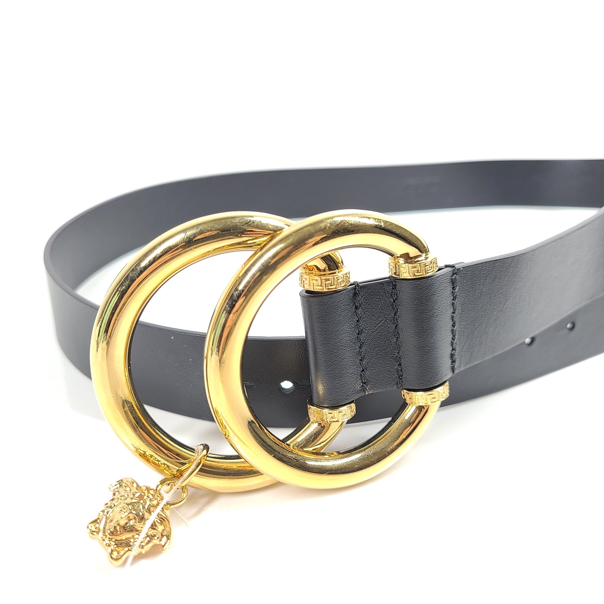 Versace Women's Chain Link Medusa Leather Belt Black Gold DCDI028.DV4TN