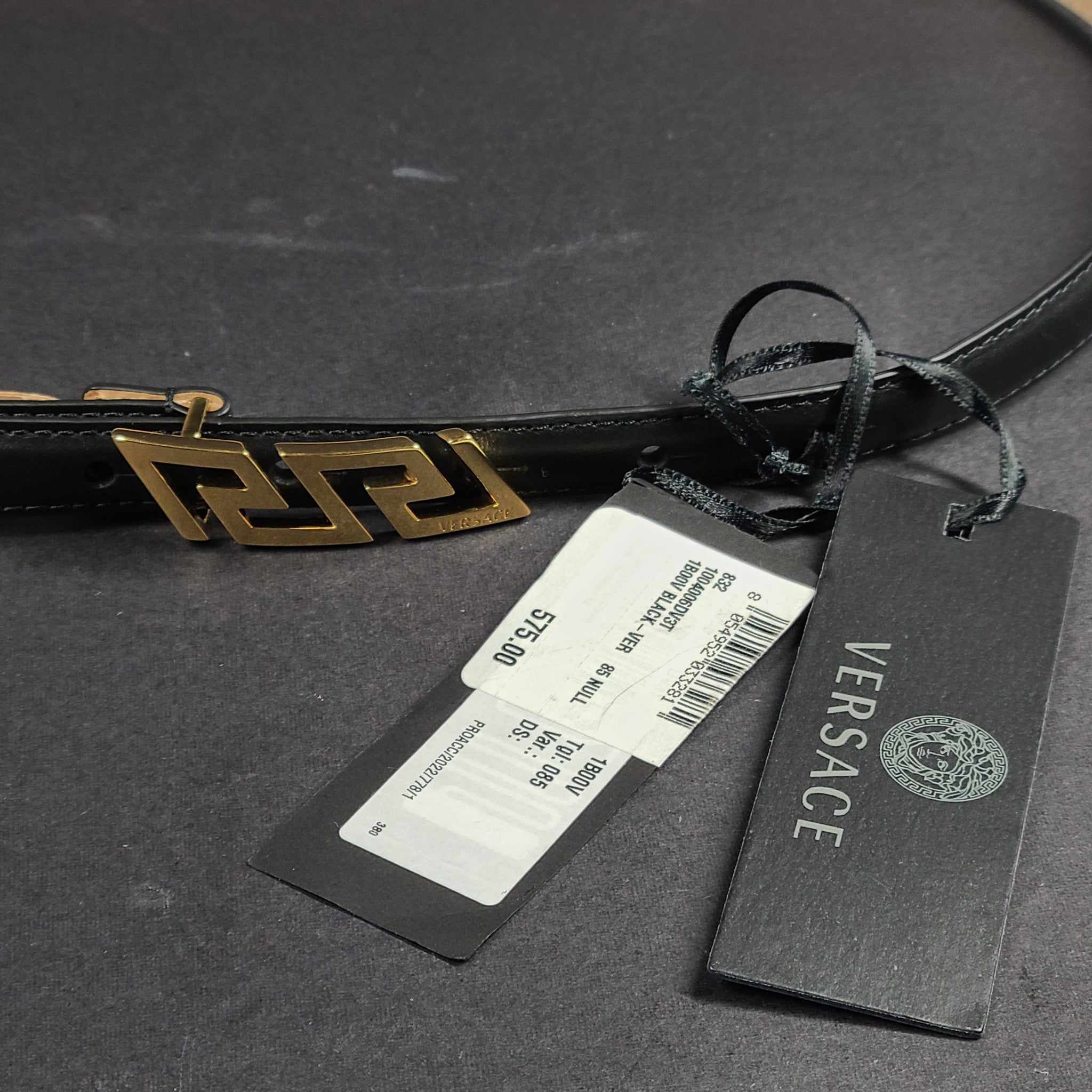 Versace Women's Greca Belt Black and Gold Leather 1004006.DV3T