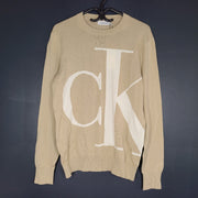 Calvin Klein Men's Supima Cotton Monogram Logo Sweater Beige Sz XS