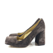 Bottega Veneta Tower Square-Toe Suede Pumps Brown Heels Shoes US 10