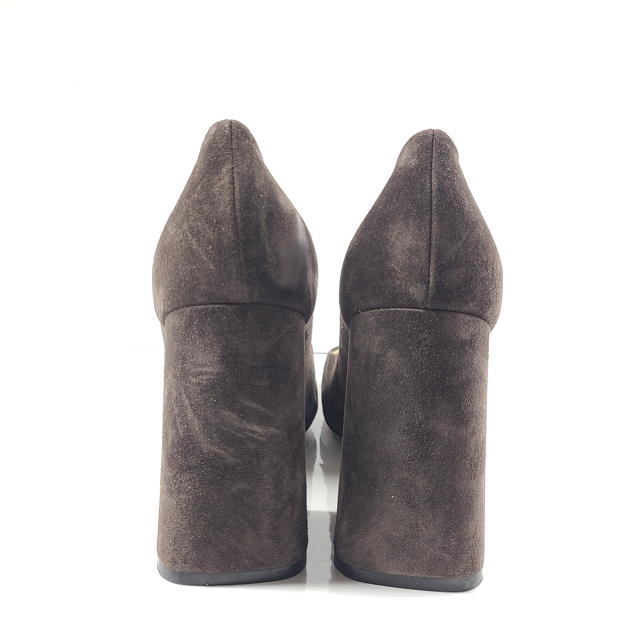 Bottega Veneta Tower Square-Toe Suede Pumps Brown Heels Shoes US 10