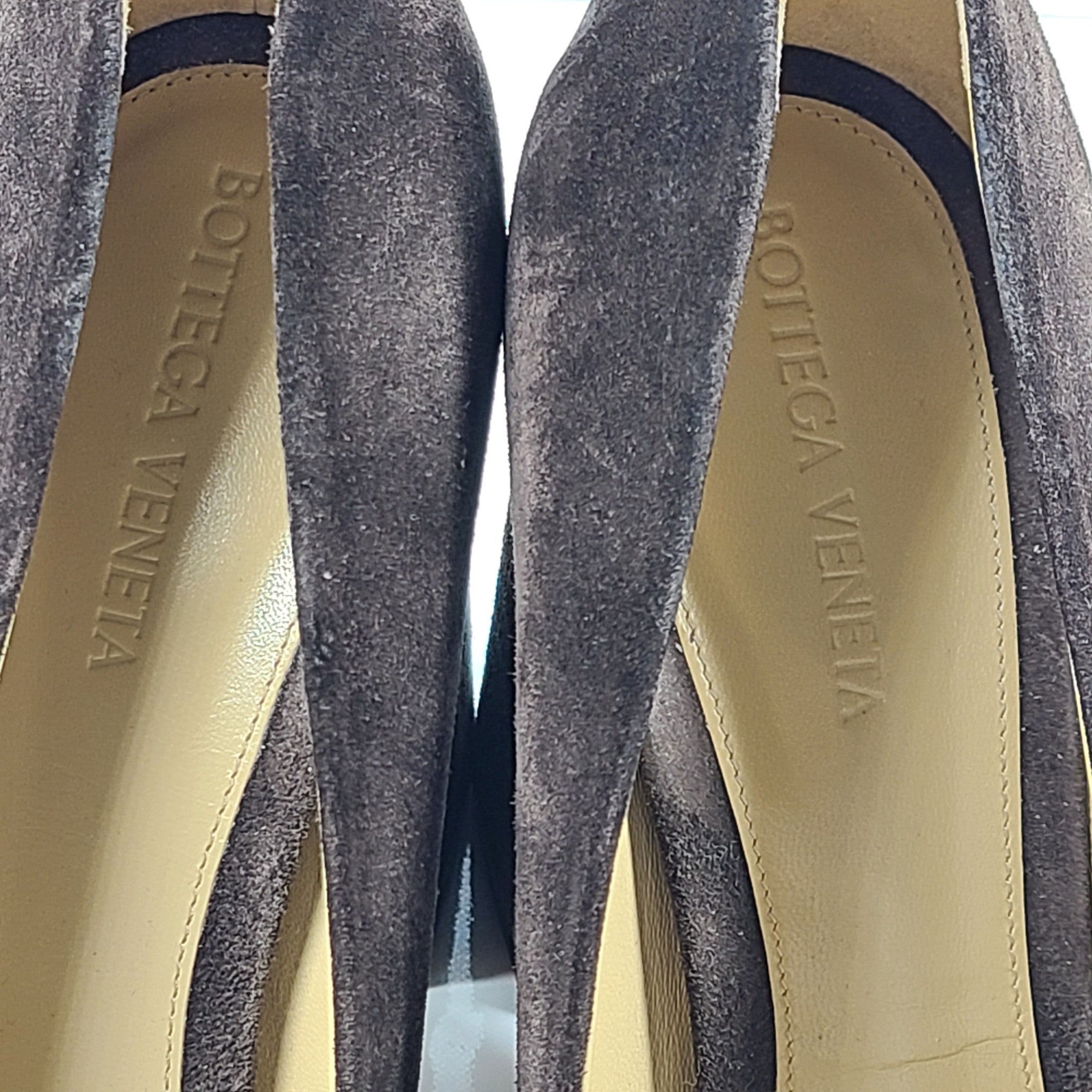 Bottega Veneta Tower Square-Toe Suede Pumps Brown Heels Shoes US 10