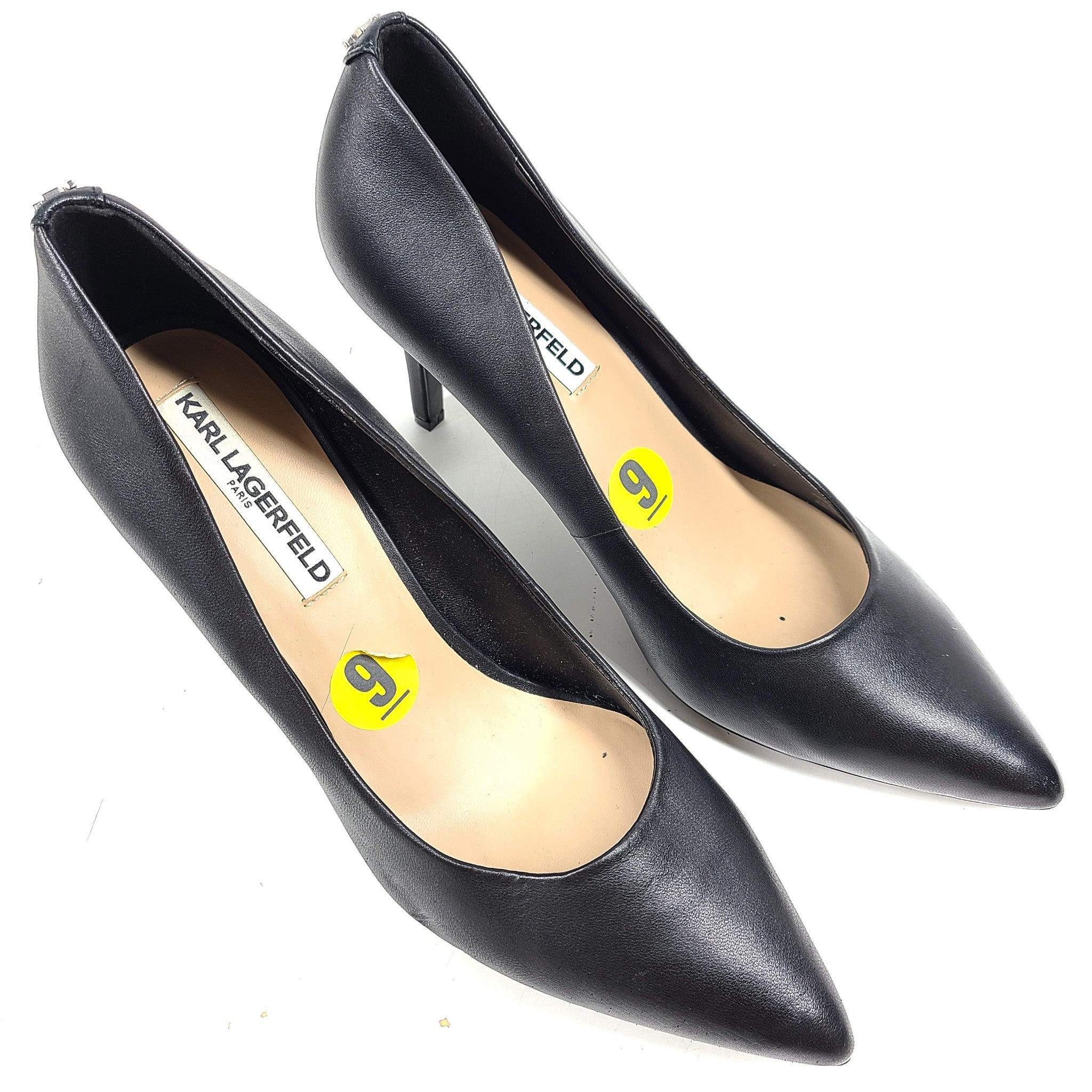Karl Lagerfeld Paris Women's Royal Pumps Pointy Toe Leather Heels Black Sz 9
