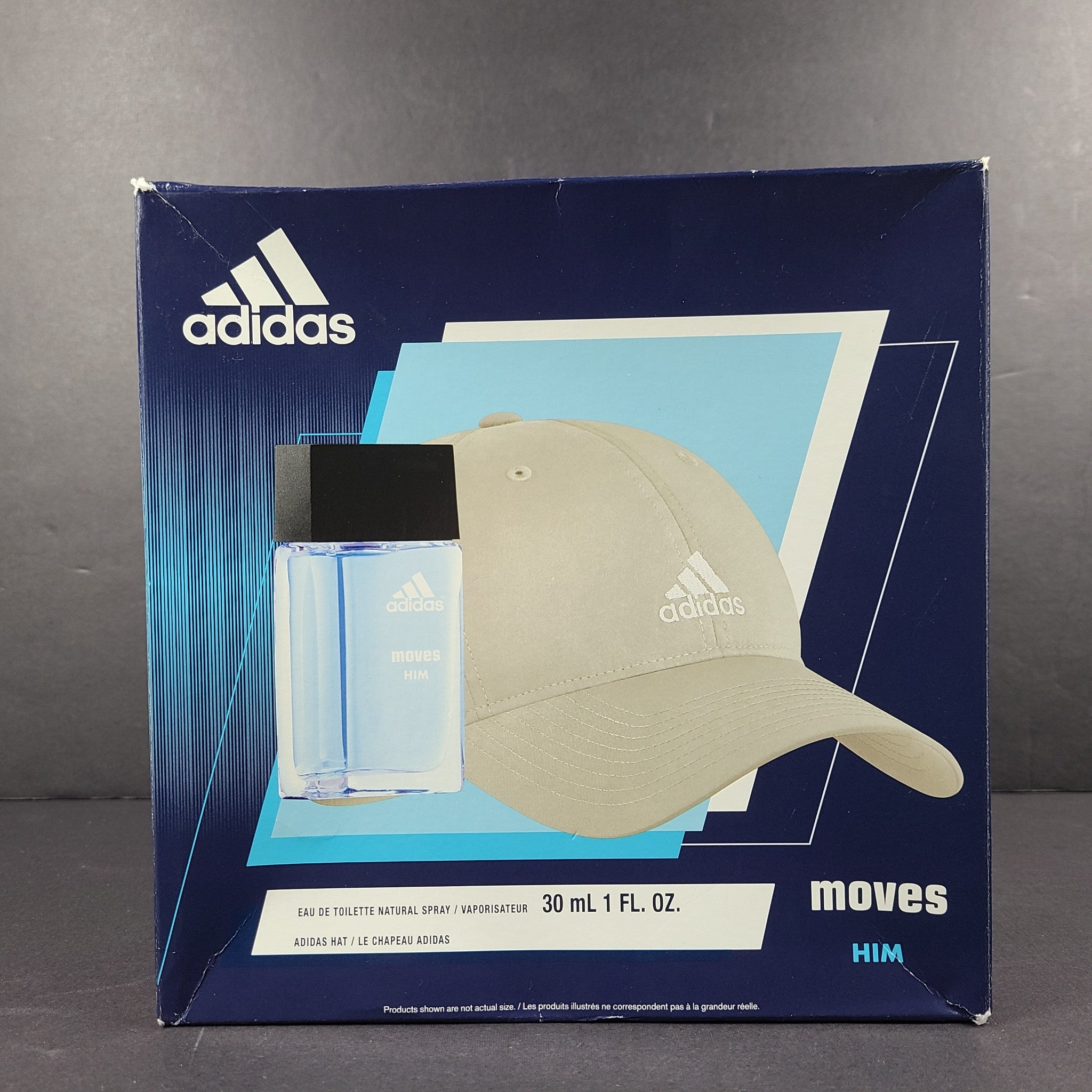 2 Pc Gift Set Adidas Moves Him Men's EDT Spray 1 fl oz + Baseball Cap Beige NIB