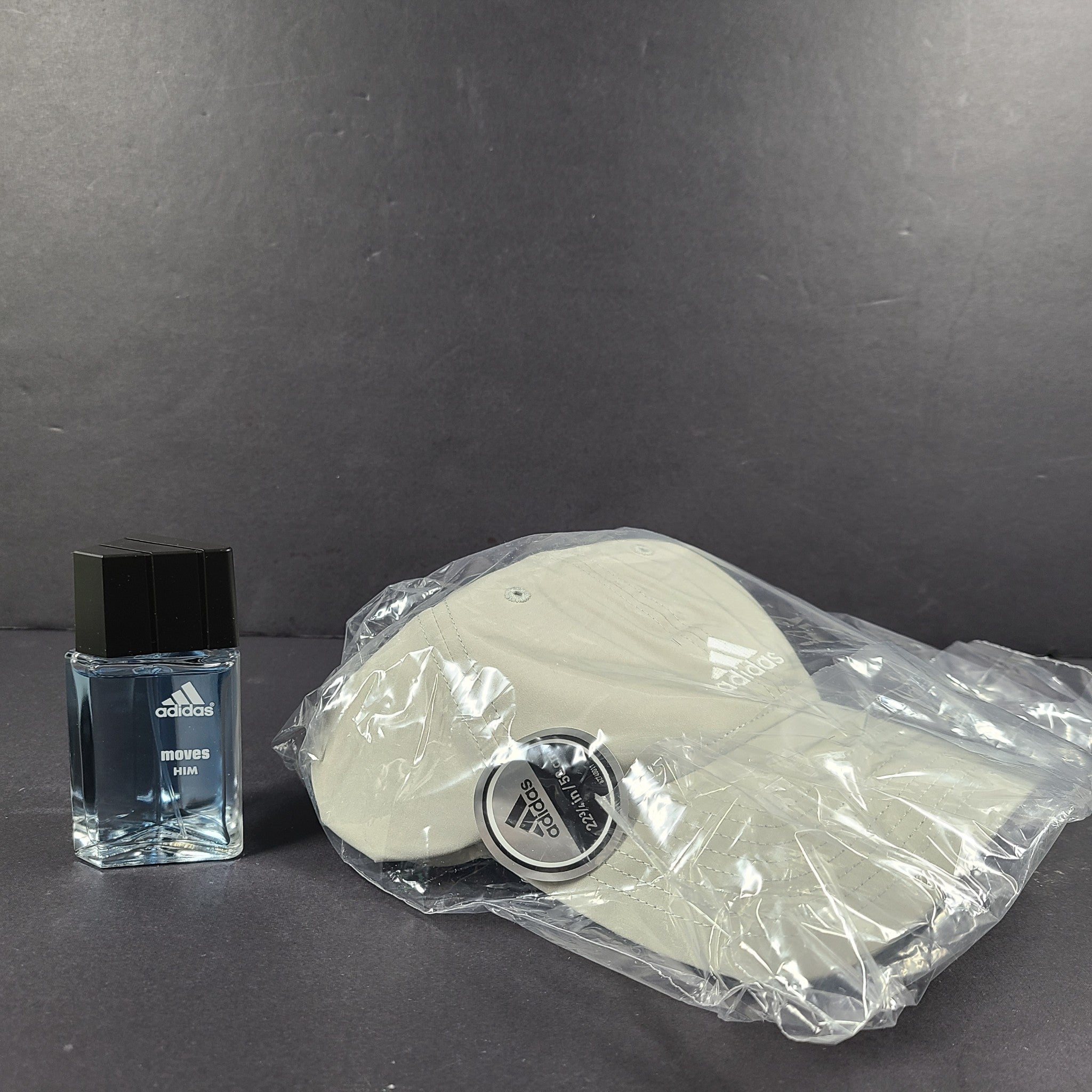 2 Pc Gift Set Adidas Moves Him Men's EDT Spray 1 fl oz + Baseball Cap Beige NIB