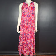 Gerard Darel Paris June Floral Tiered Maxi Dress Pink Sleeveless Sz S