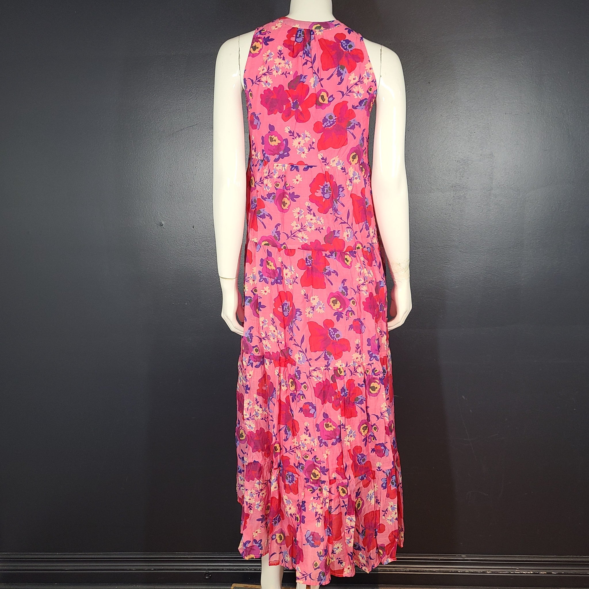 Gerard Darel Paris June Floral Tiered Maxi Dress Pink Sleeveless Sz S