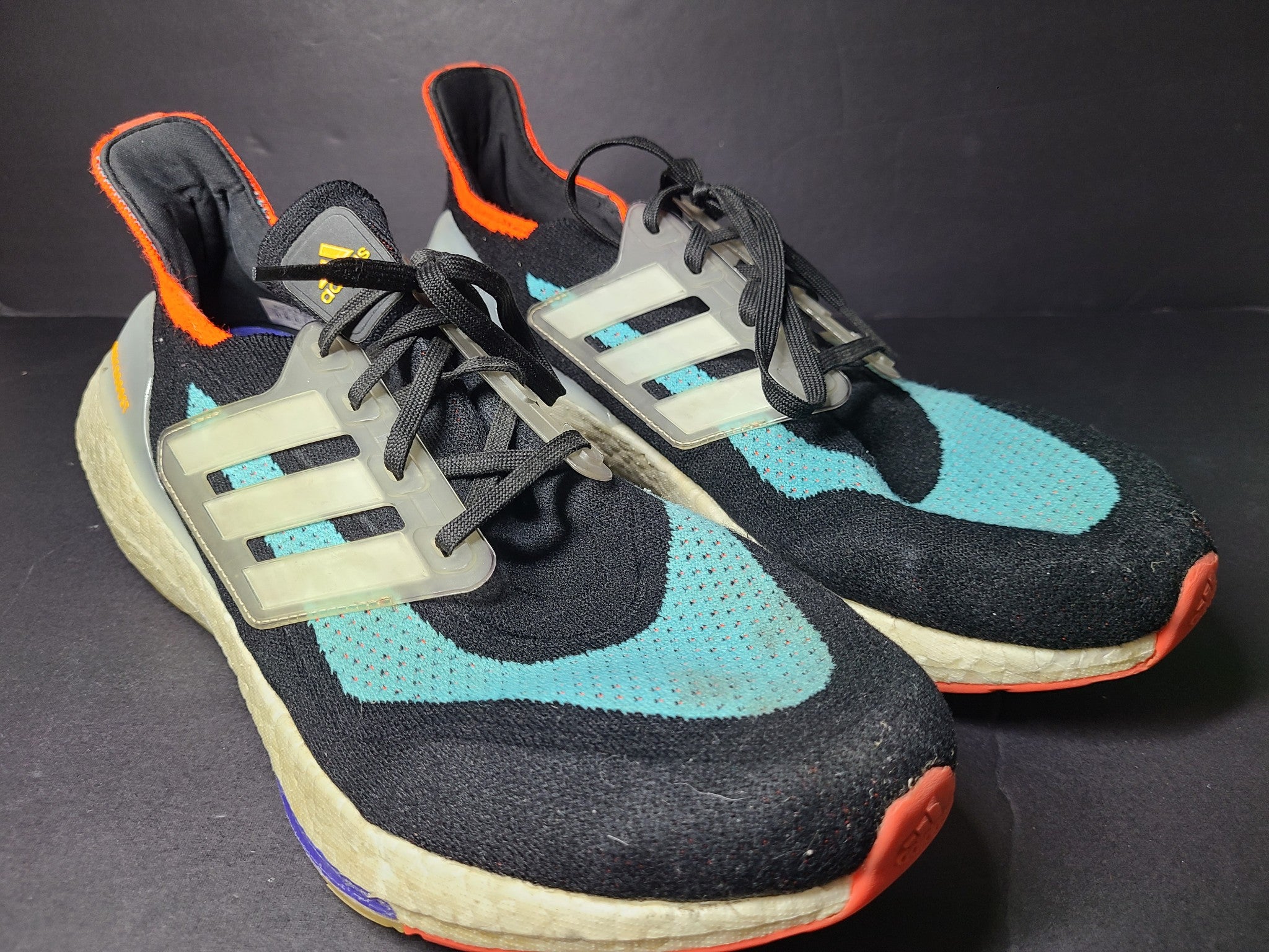 Adidas Men's UltraBoost 21 Black Pulse Aqua Sneakers Shoes S23867 Sz 11.5