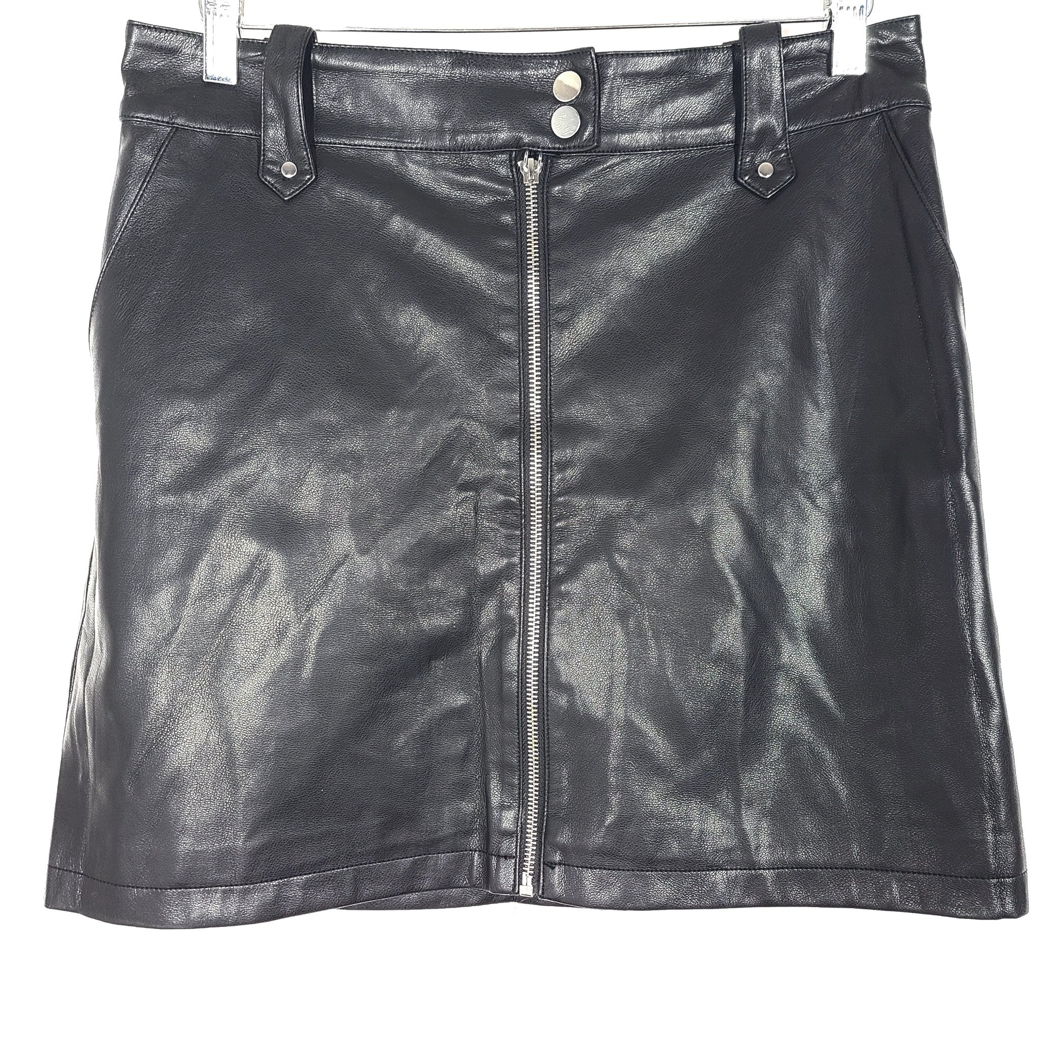 7 For all Mankind Mini Skirt Vegan Leather Moto Skirt Black Sz L
