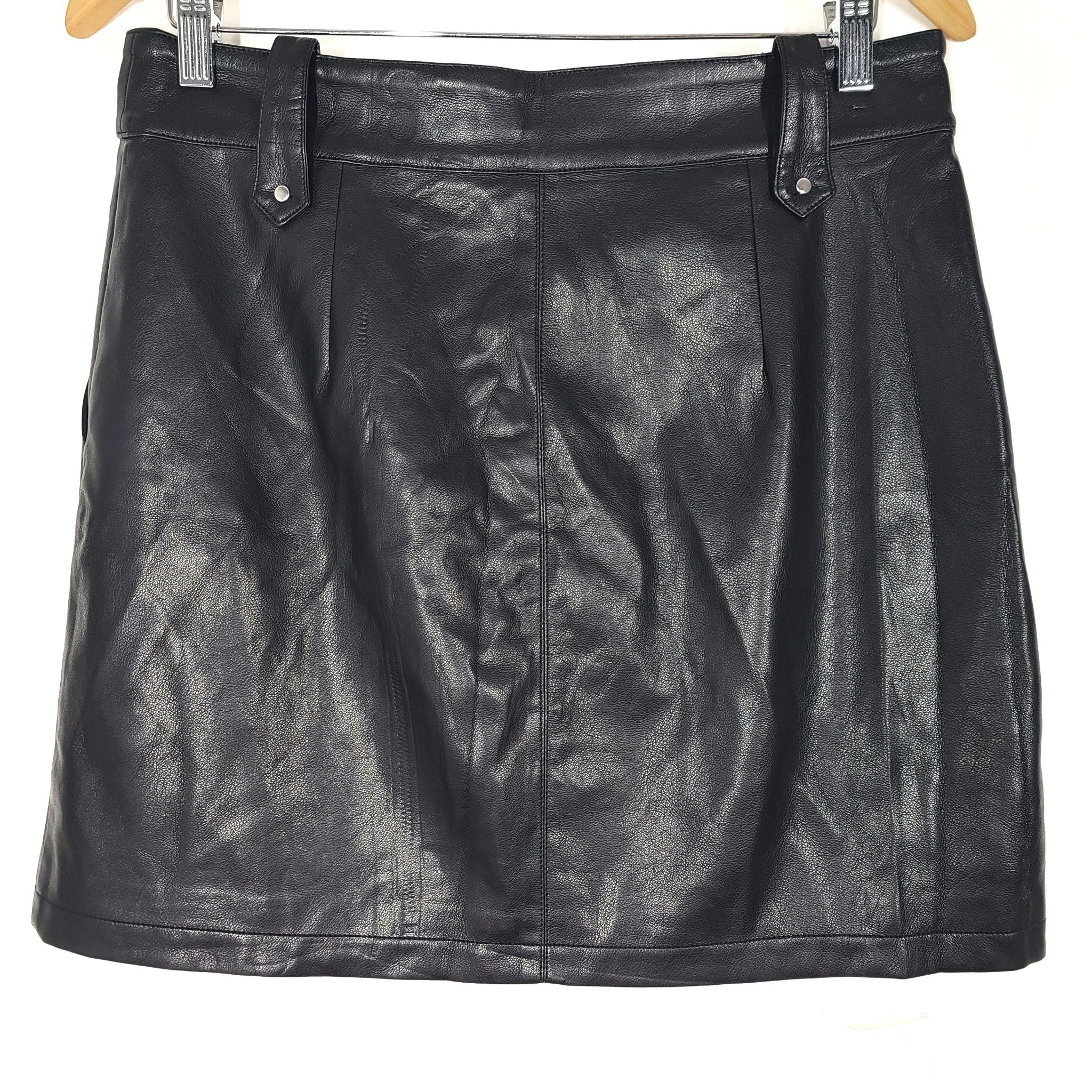 7 For all Mankind Mini Skirt Vegan Leather Moto Skirt Black Sz L