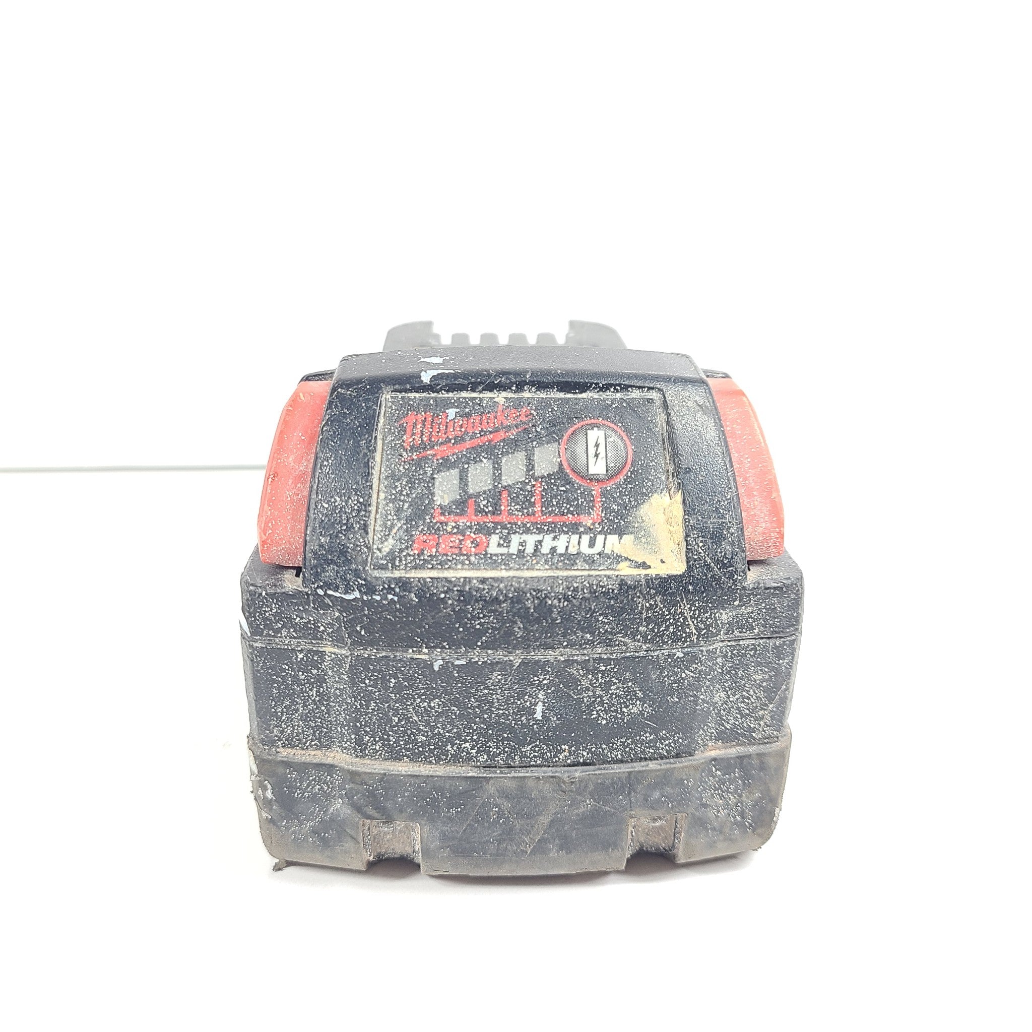 Milwaukee Red Lithium battery on a white background
