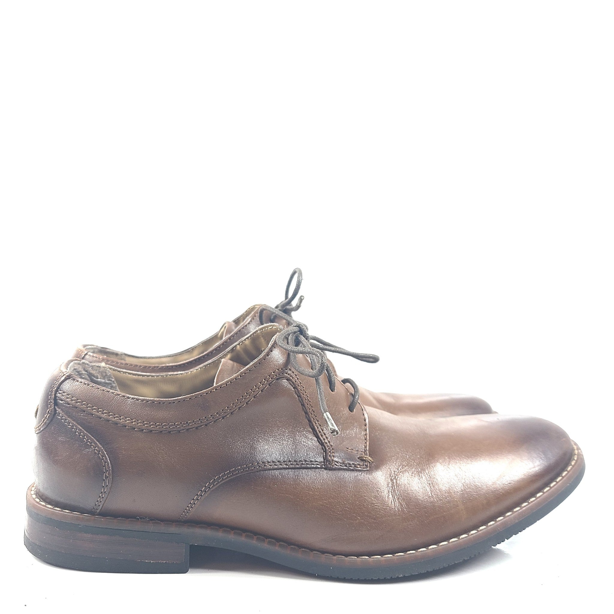 Nunn Bush Men's Plain Toe Oxford Dress Shoes Leather Brown Comfort Gel Sz 9