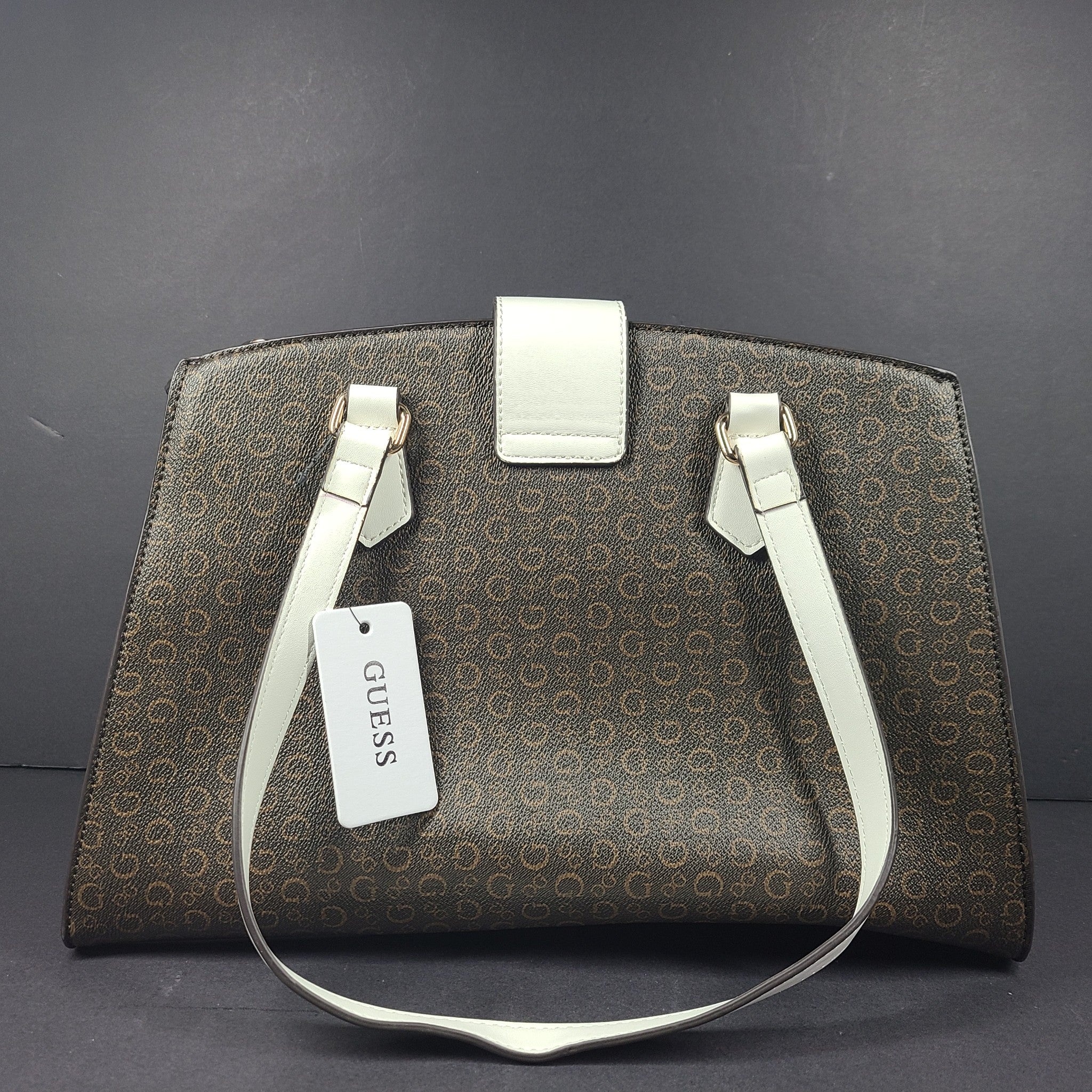 GUESS Women's Zernik Satchel Bag Handbag Purse Monogram Brown NWT