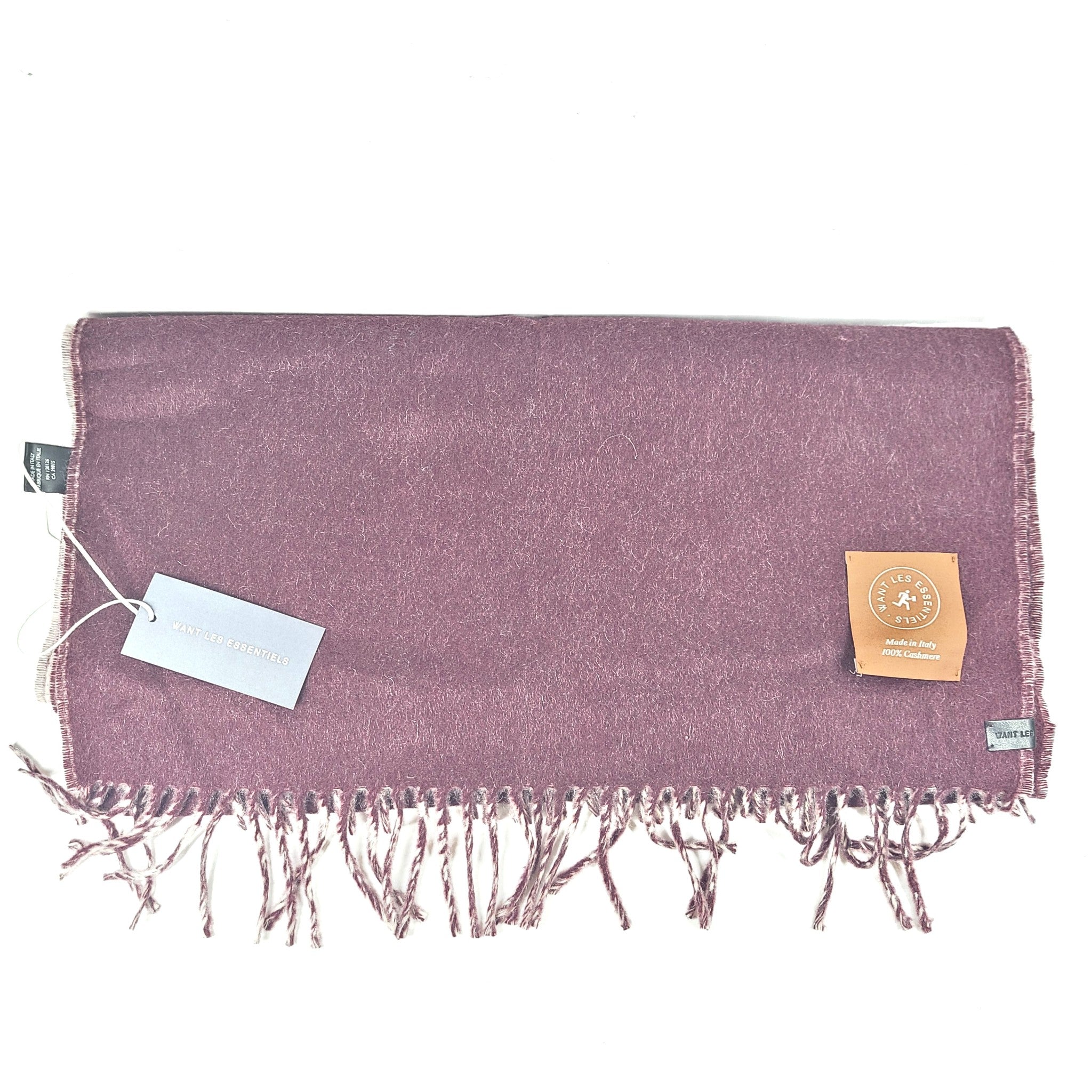 WANT Les Essentiels 100% Cashmere Scarf Fringed Burgundy/Beige Made in Italy