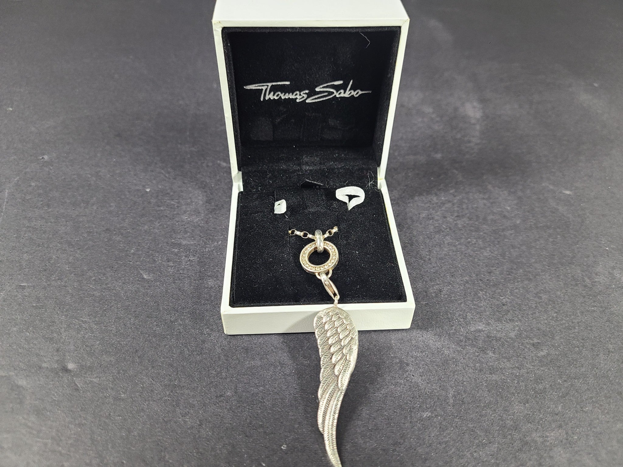 Thomas Sabo Huge Angel Wing + CZ Ring Pendant Necklace Sterling Silver 925 27.5"