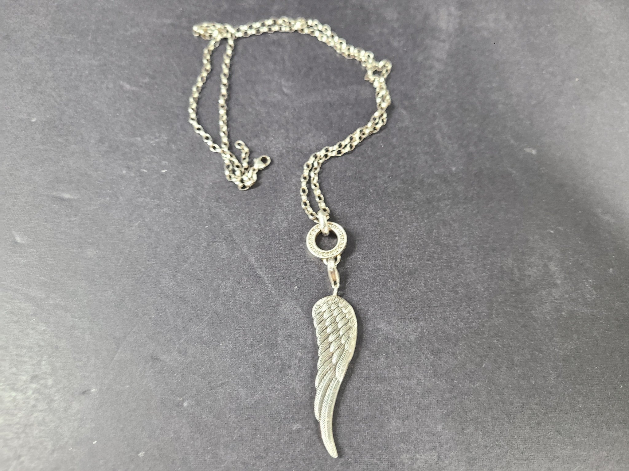 Thomas Sabo Huge Angel Wing + CZ Ring Pendant Necklace Sterling Silver 925 27.5"